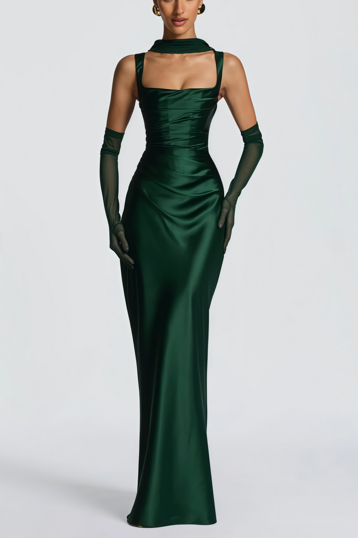Inmaculada Emerald Ruched Satin Maxi Dress
