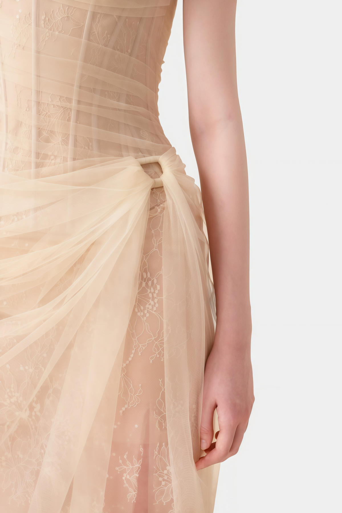 Juno Neutral Pleated Mesh Midi Dress (Final Sale-US Only)