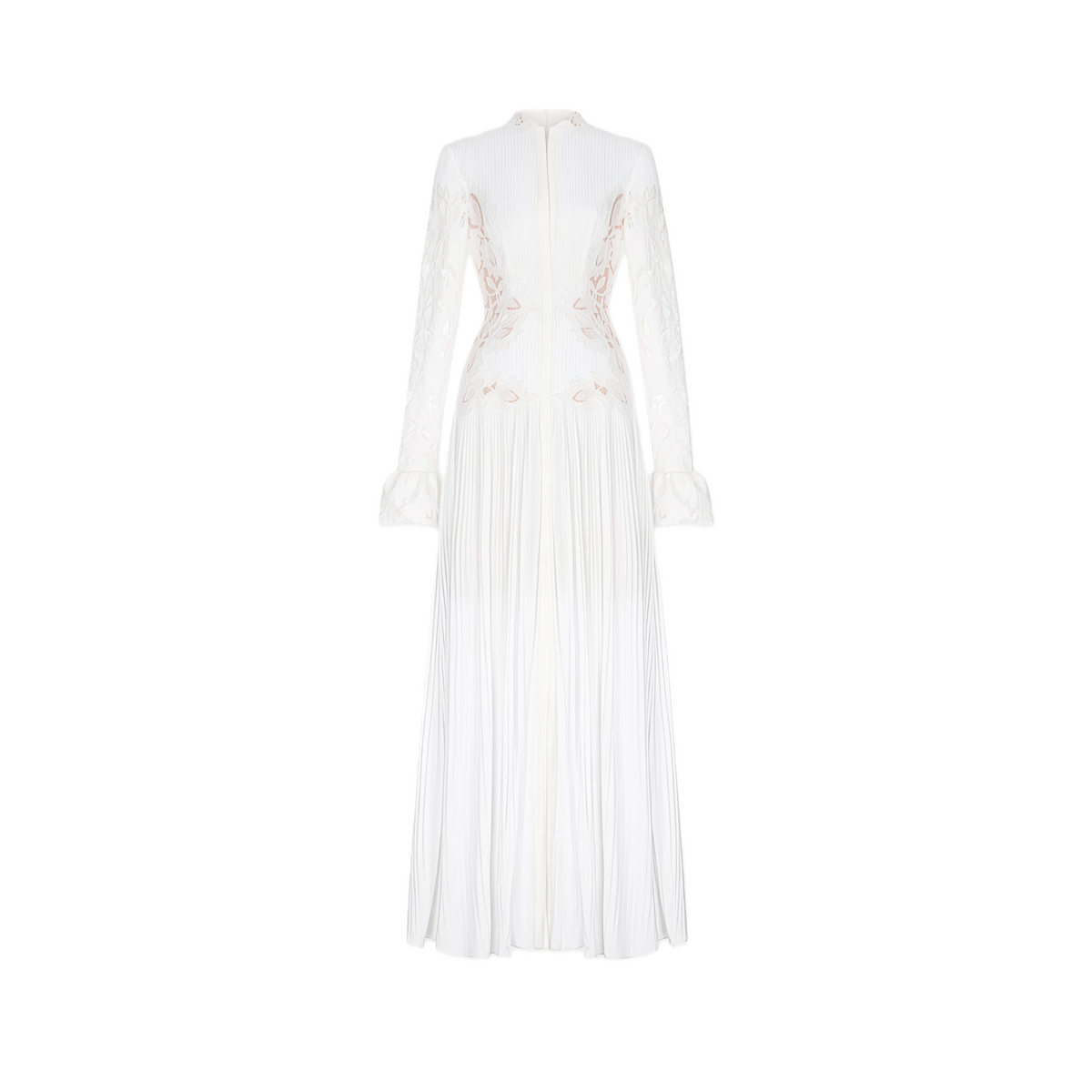 Chiara White Lace Panel Pleated Midi Dress (Final Sale-US Only)