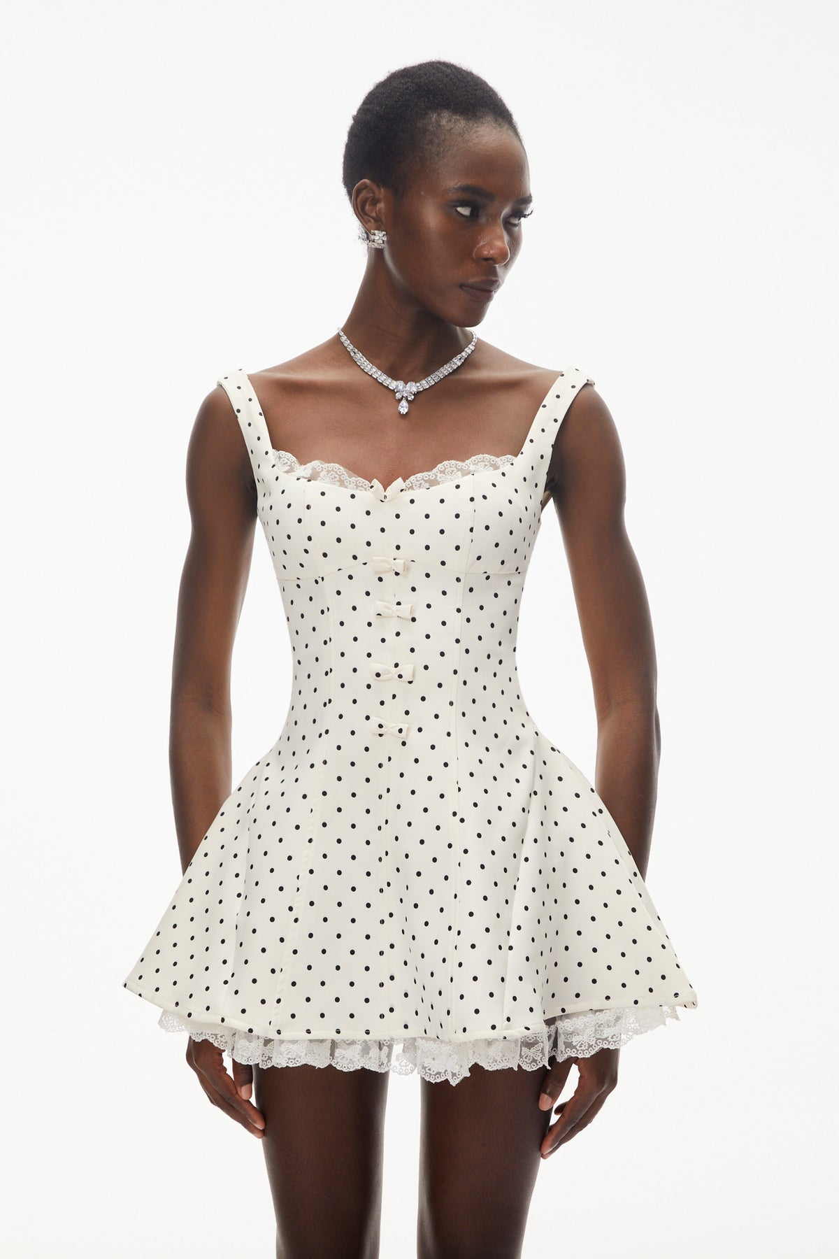 Florence White Polka Dot Mini Dress with Bow
