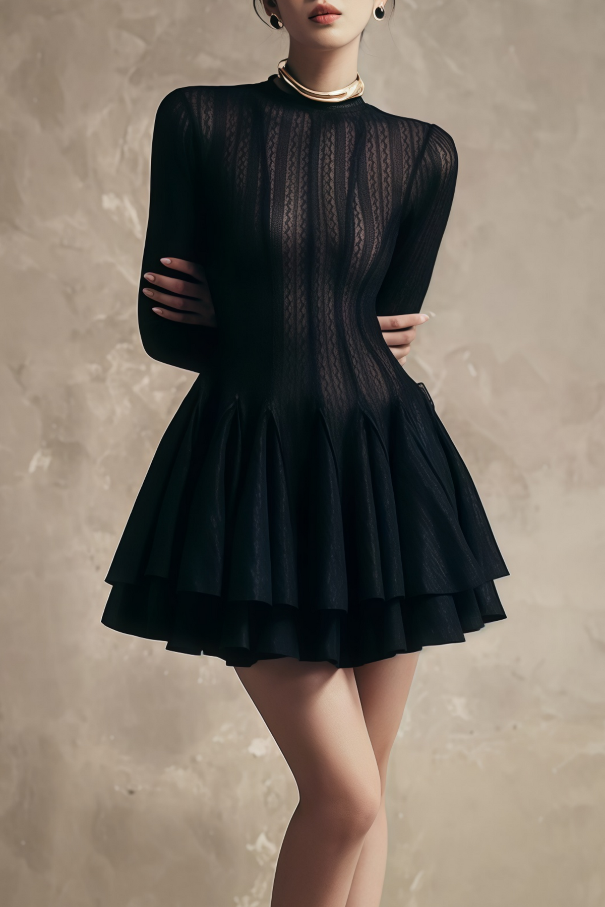 Hallie Black Layered Design Puff Mini Dress (Final Sale-US Only)