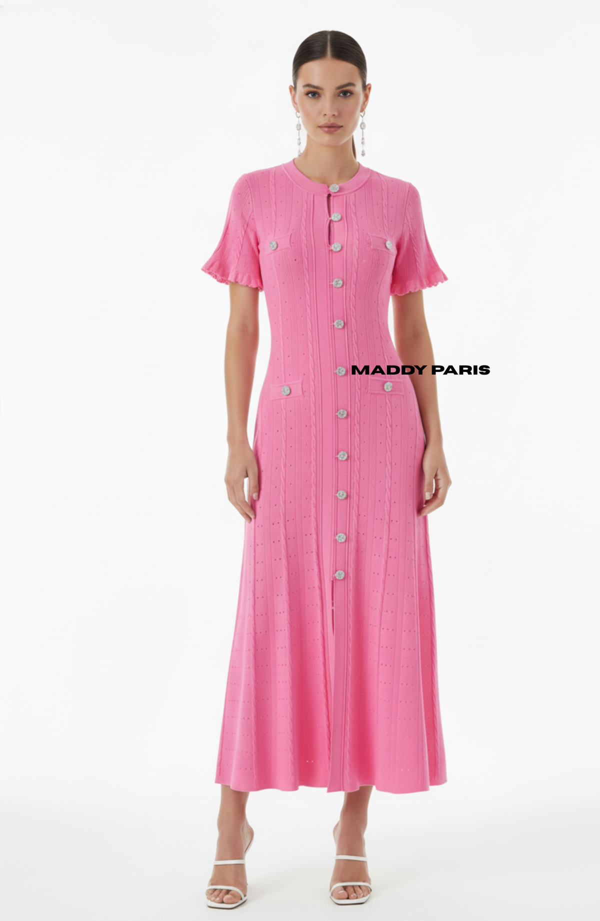 SANDRO GISELLE KNIT MIDI DRESS -  FUCHSIA PINK