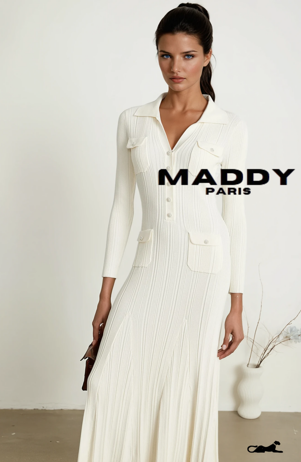 Nouria white mermaid-hem knit midi dress
