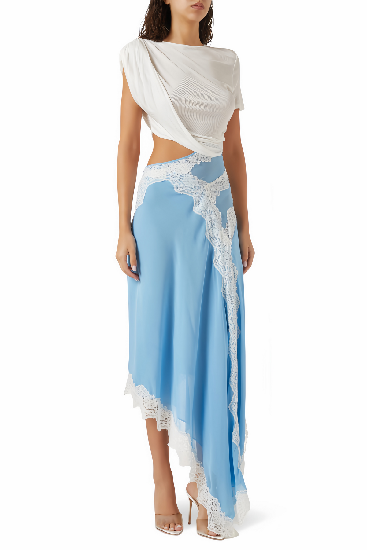 Fiamma Blue Gathered Lace Panel Maxi Dress (Final Sale-US Only)