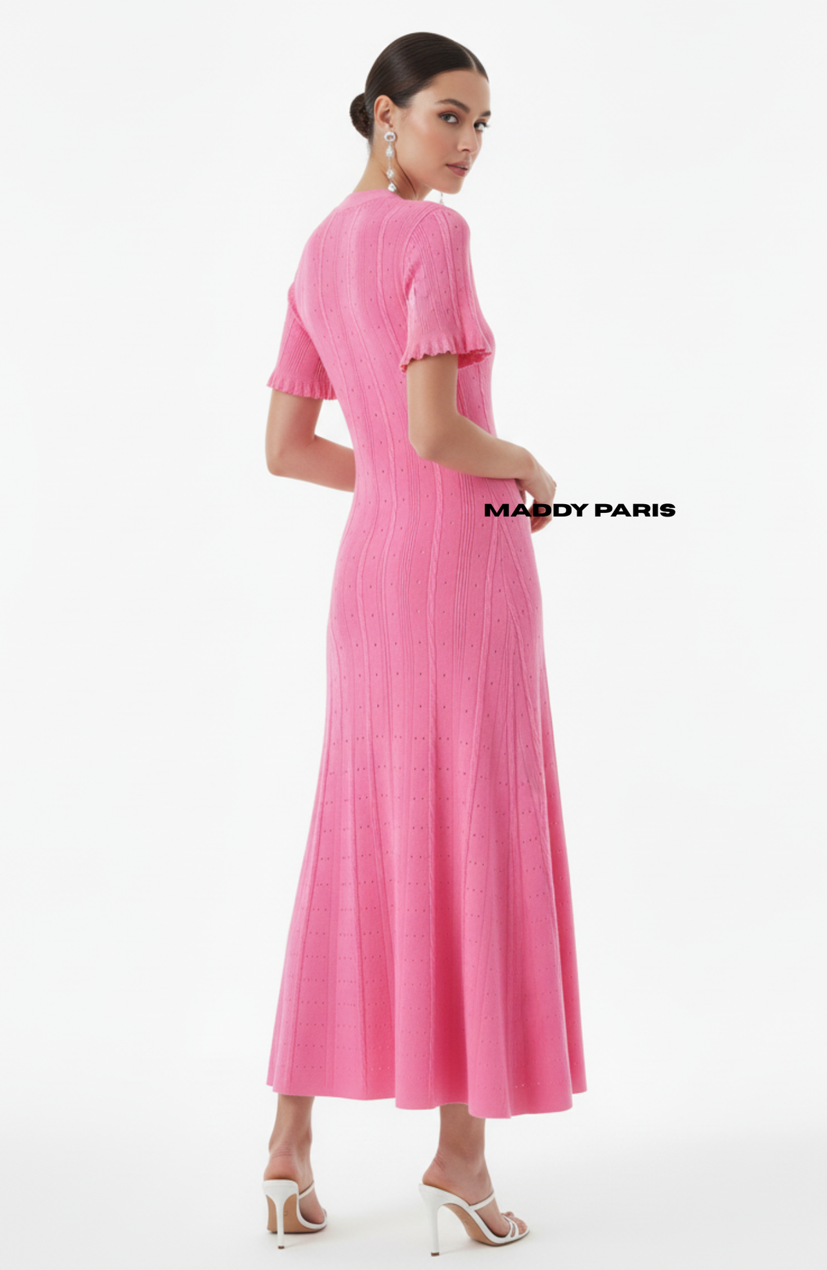 SANDRO GISELLE KNIT MIDI DRESS -  FUCHSIA PINK
