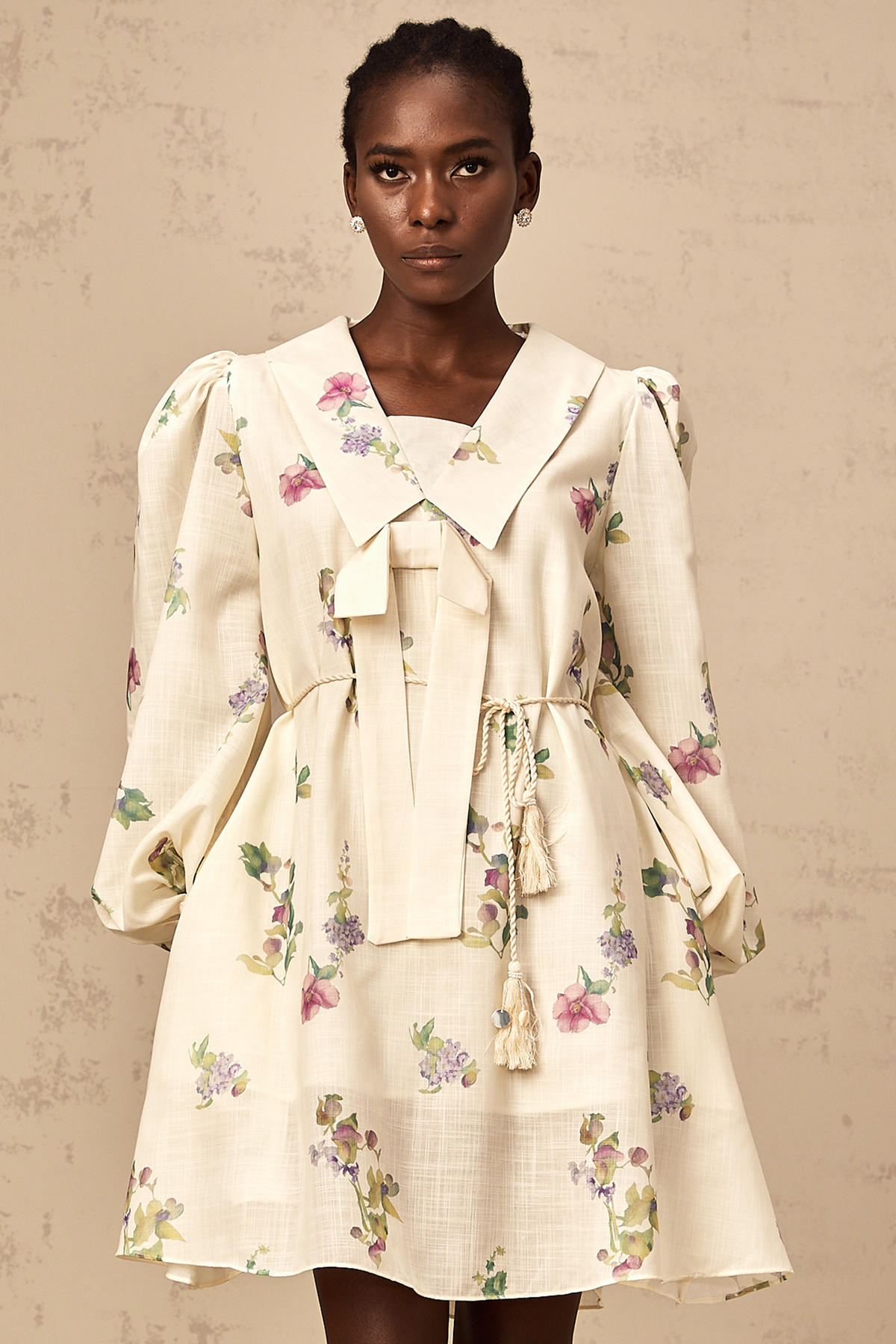 Perrine neutrals bowknot floral-print mini dress