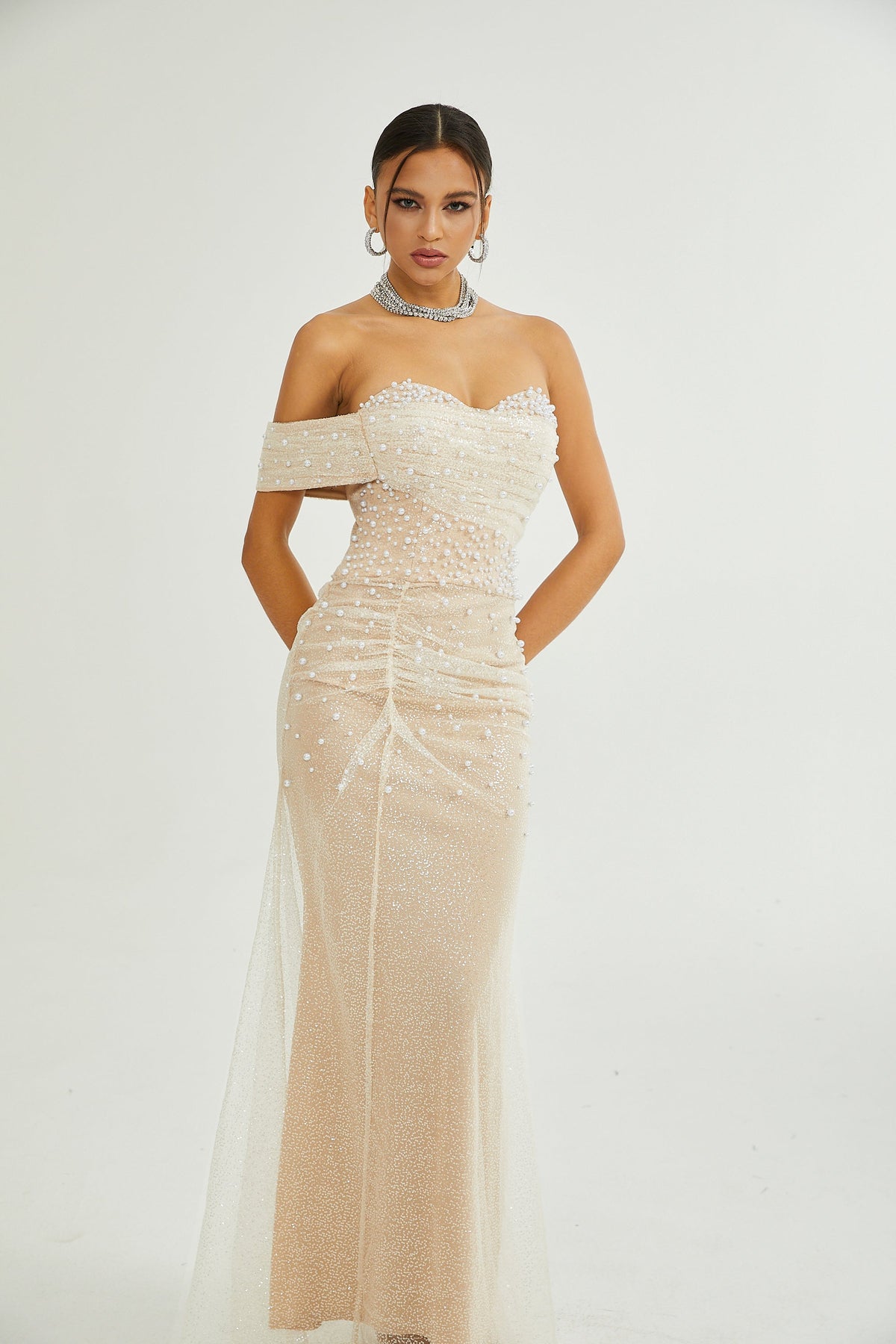 Sabine faux pearl-embellished maxi dress