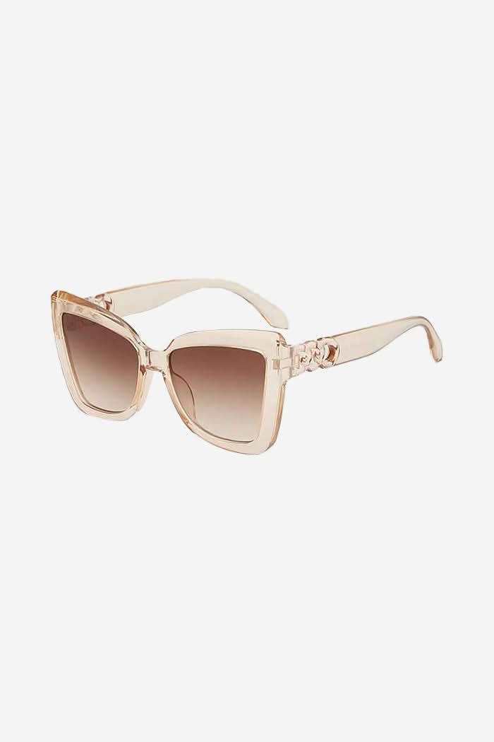 Oversized Cat-Eye Sunglasses with Interlocking Chain Temples – Beige