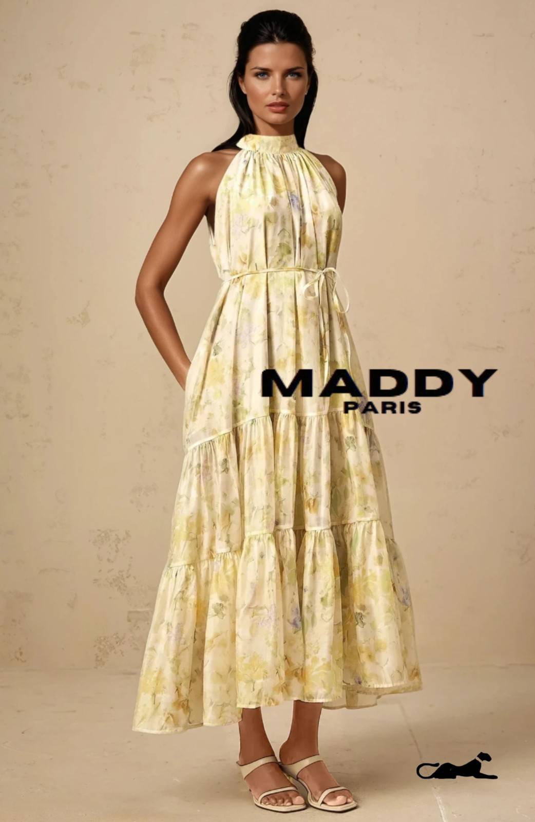 Ulani floral-print sleeveless midi dress in Yellow - Yellow