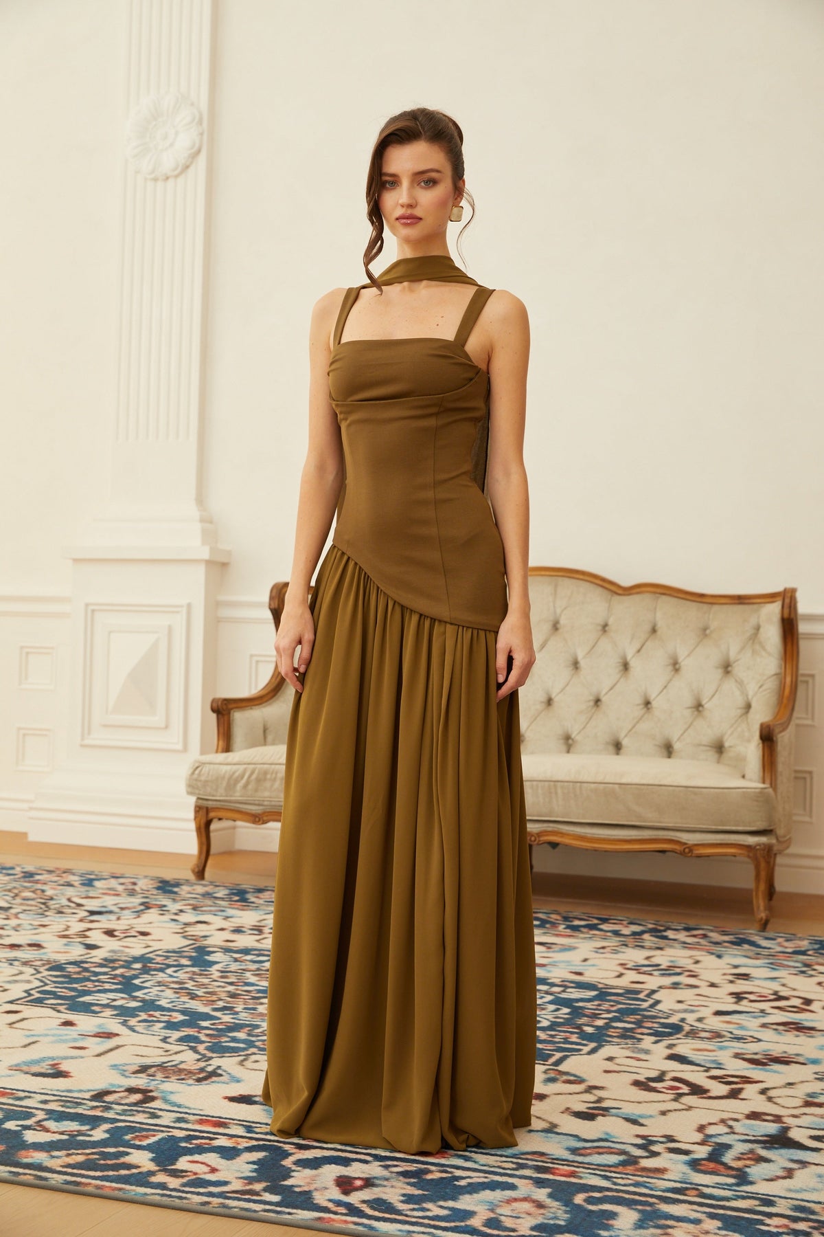 Sidonie Atrovirens Asymmetrical Maxi Gown (Without Gloves)