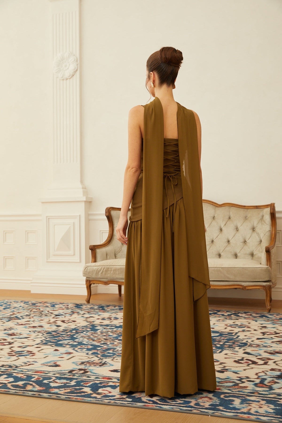 Sidonie Atrovirens Asymmetrical Maxi Gown (Without Gloves)