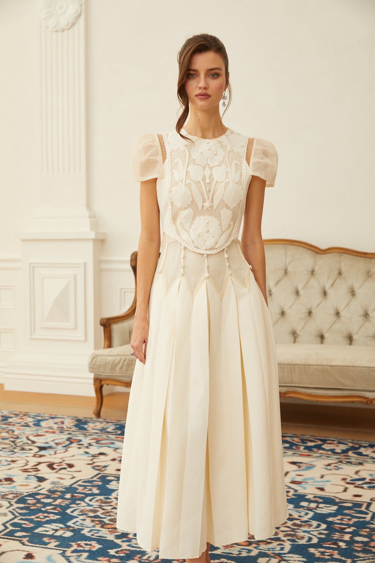 Maelle White Flower Embroidered Maxi Dress