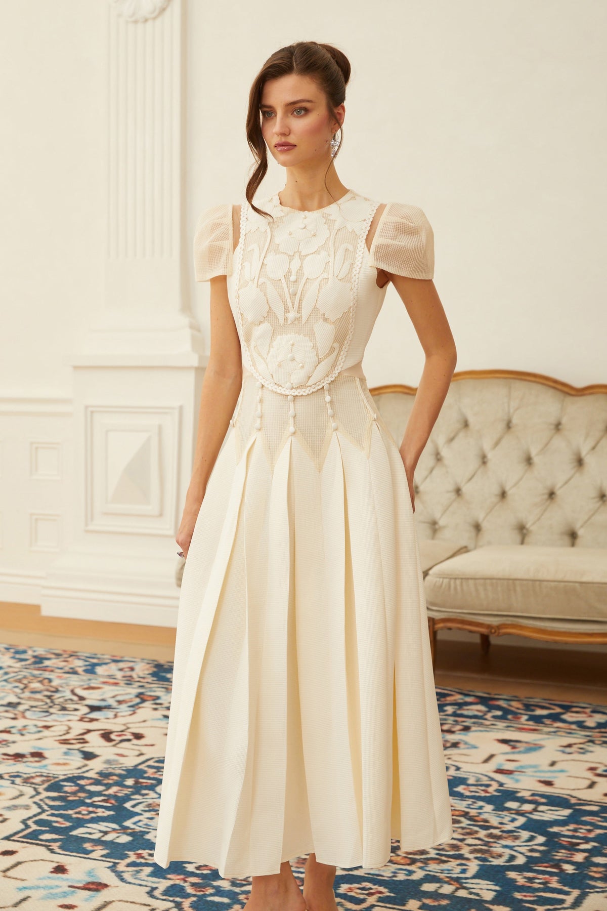 Maelle White Flower Embroidered Maxi Dress