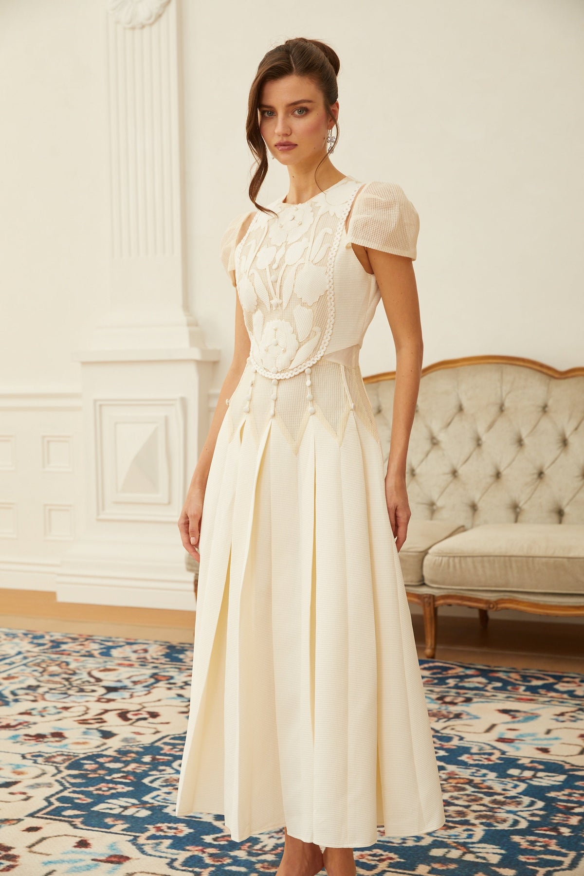 Maelle White Flower Embroidered Maxi Dress