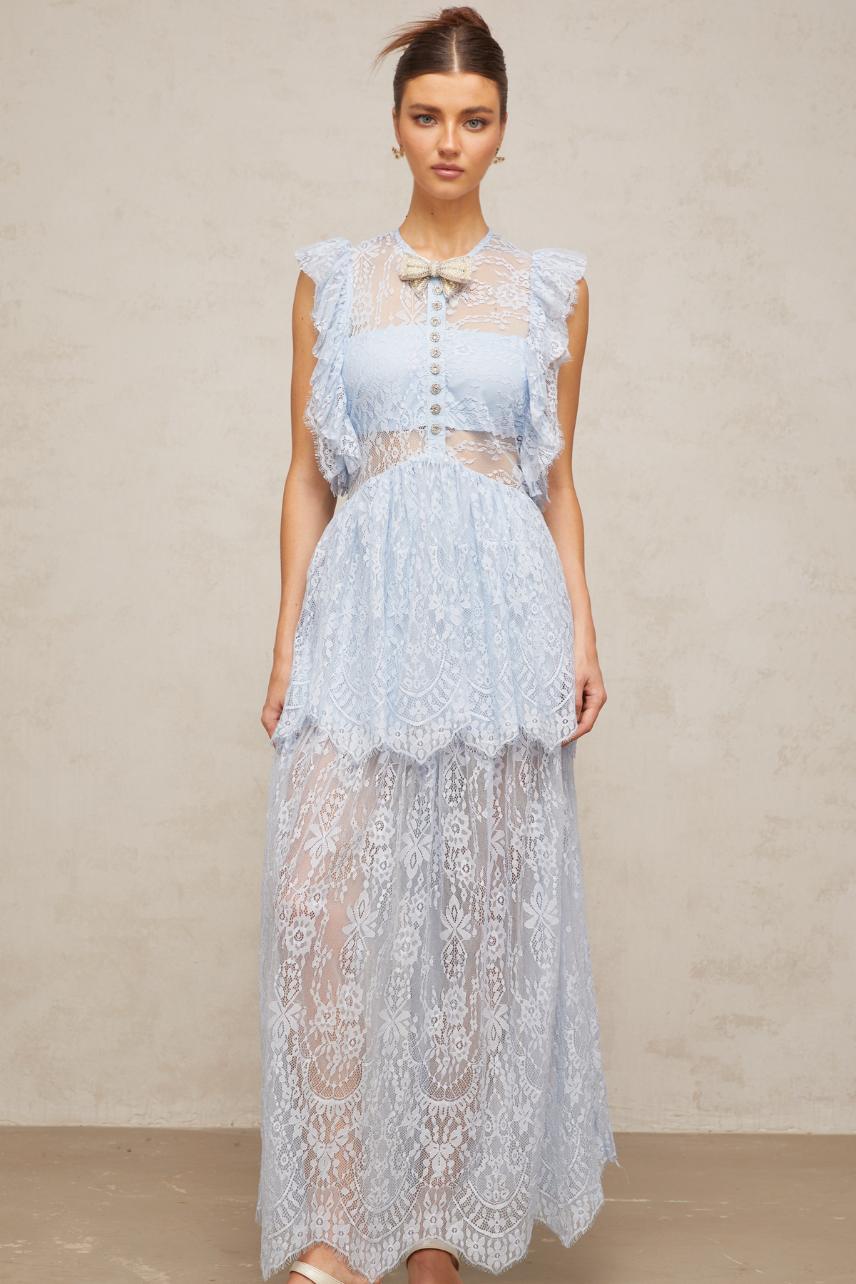 Capucine blue lace layered maxi dress