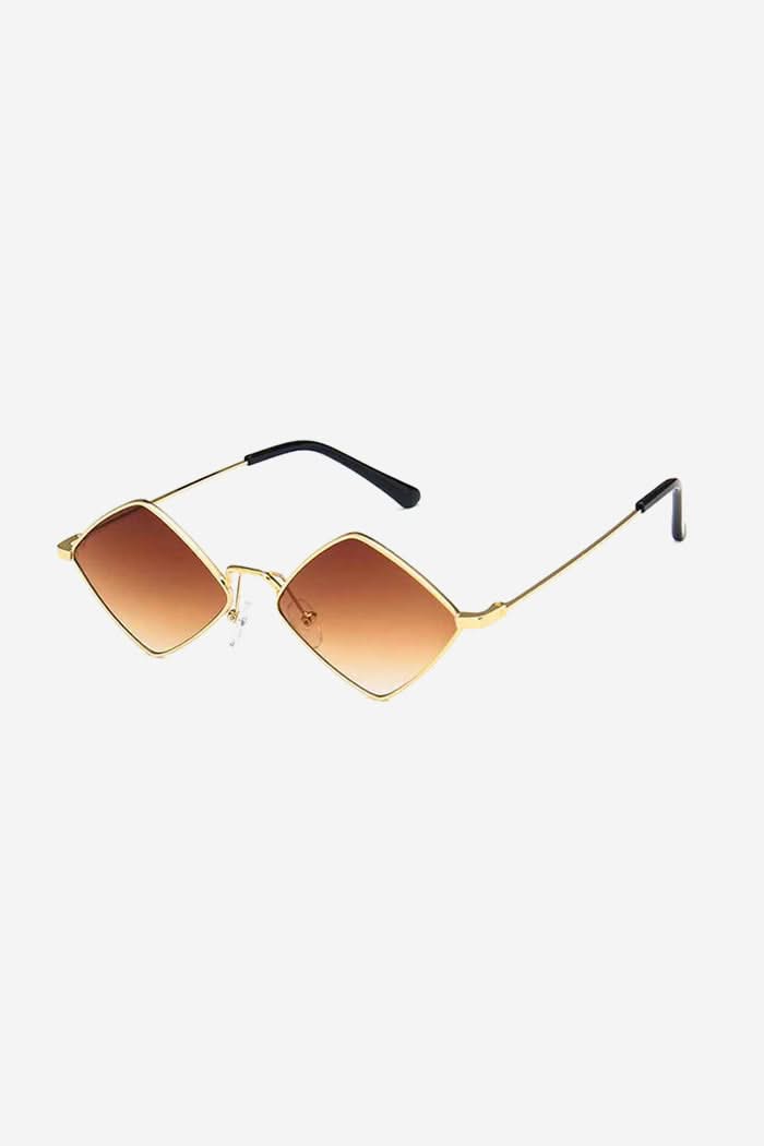 Geometric Diamond-Shaped Sunglasses with Slim Gold Frame – Brown