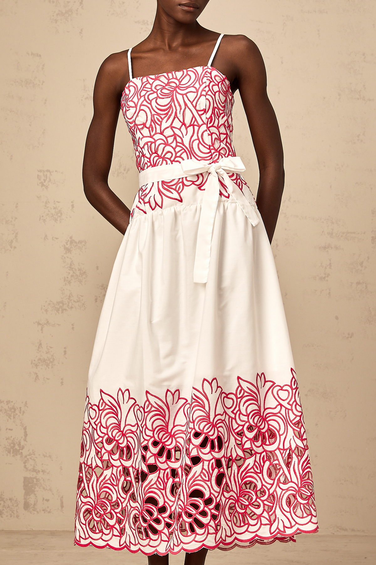 Béatrice pink cut-out embroidered midi dress (Final Sale-US Only)