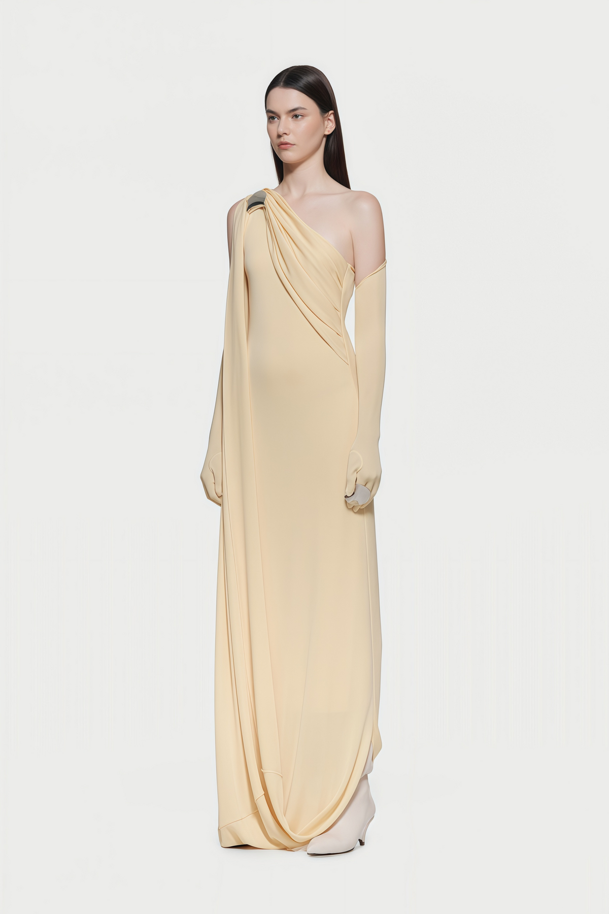 Garance Yellow Draped Asymmetrical Maxi Dress