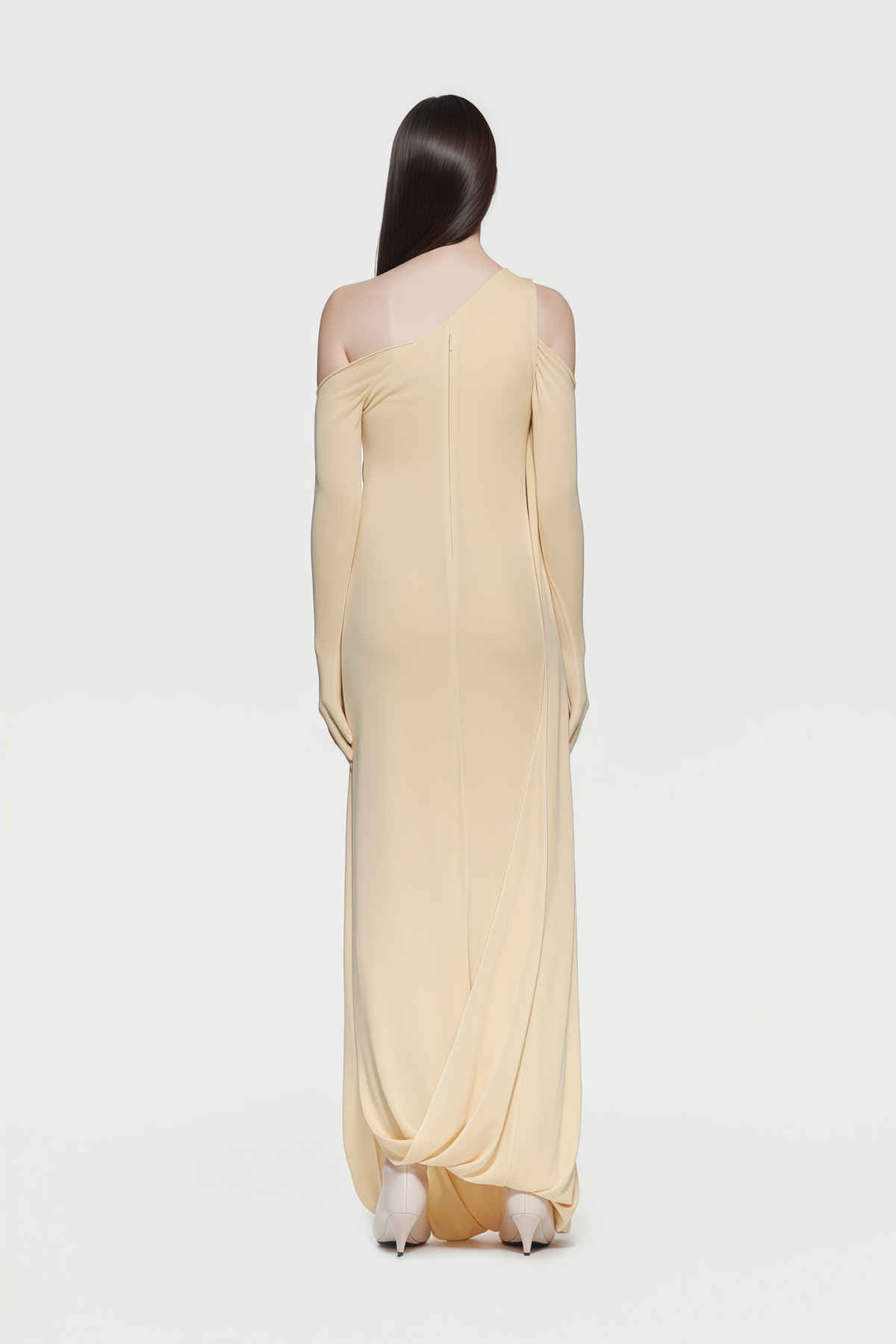Garance Yellow Draped Asymmetrical Maxi Dress