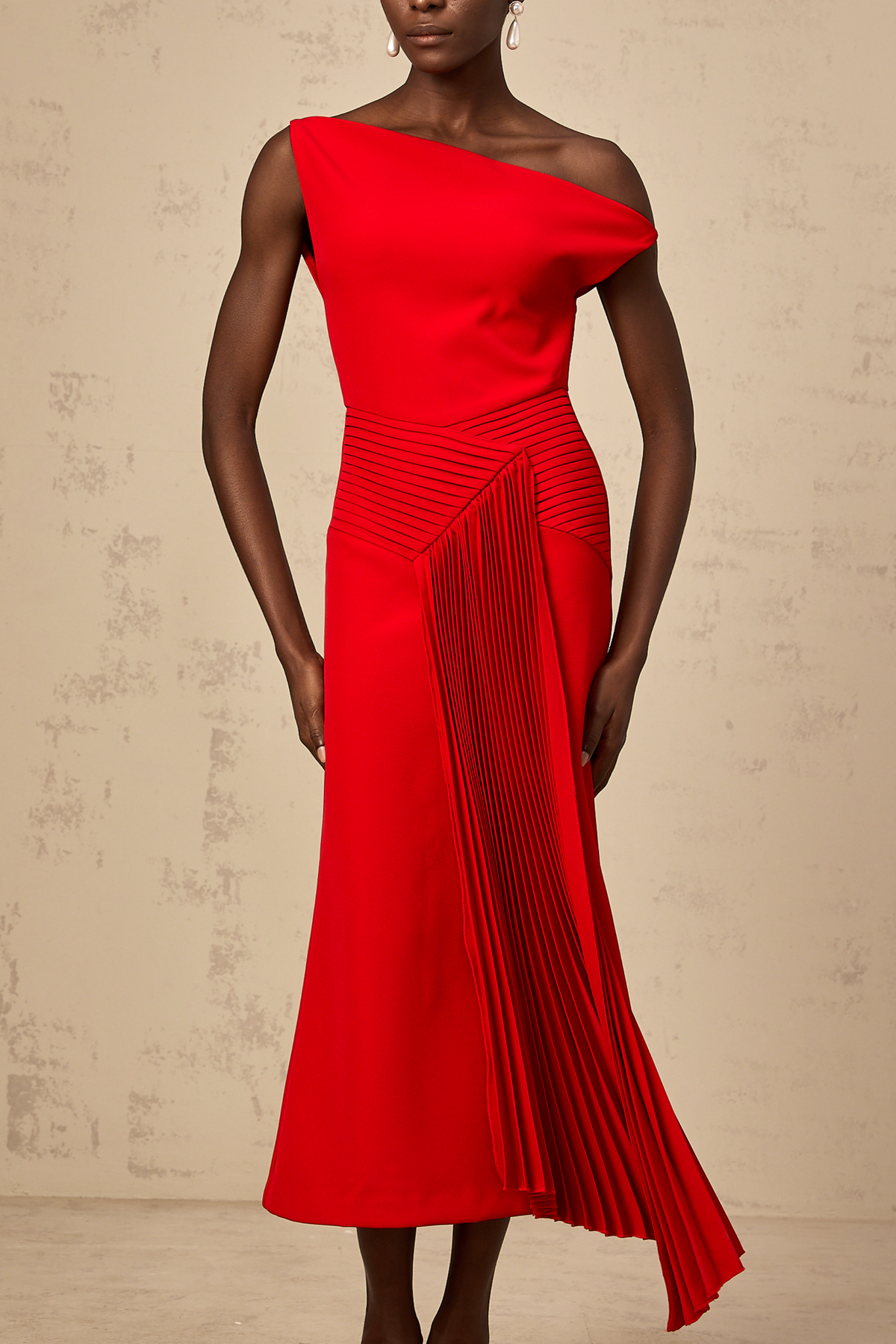 Laurine asymmetrical draped midi dress in Red (Final Sale-US Only)