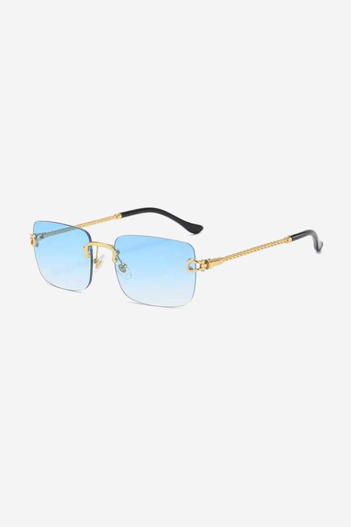 Rimless Square Sunglasses with Twisted Gold Rope Temples – Blue