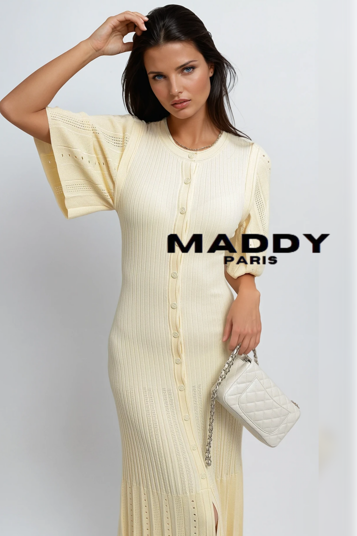 SANDRO Fine-knit midi dress with openwork design yellow/beige
