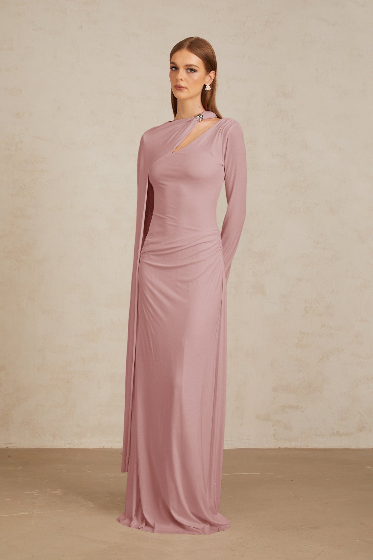 Josette Pink Diagonal Shawl Fitted Maxi Dress (Final Sale-US Only)