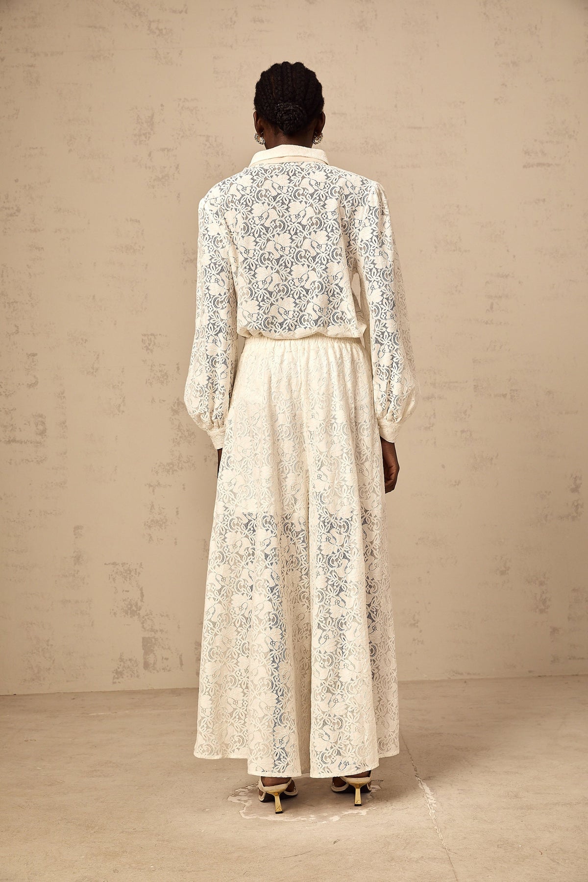 Vanessa white guipure-lace shirt & trousers matching set (Final Sale)