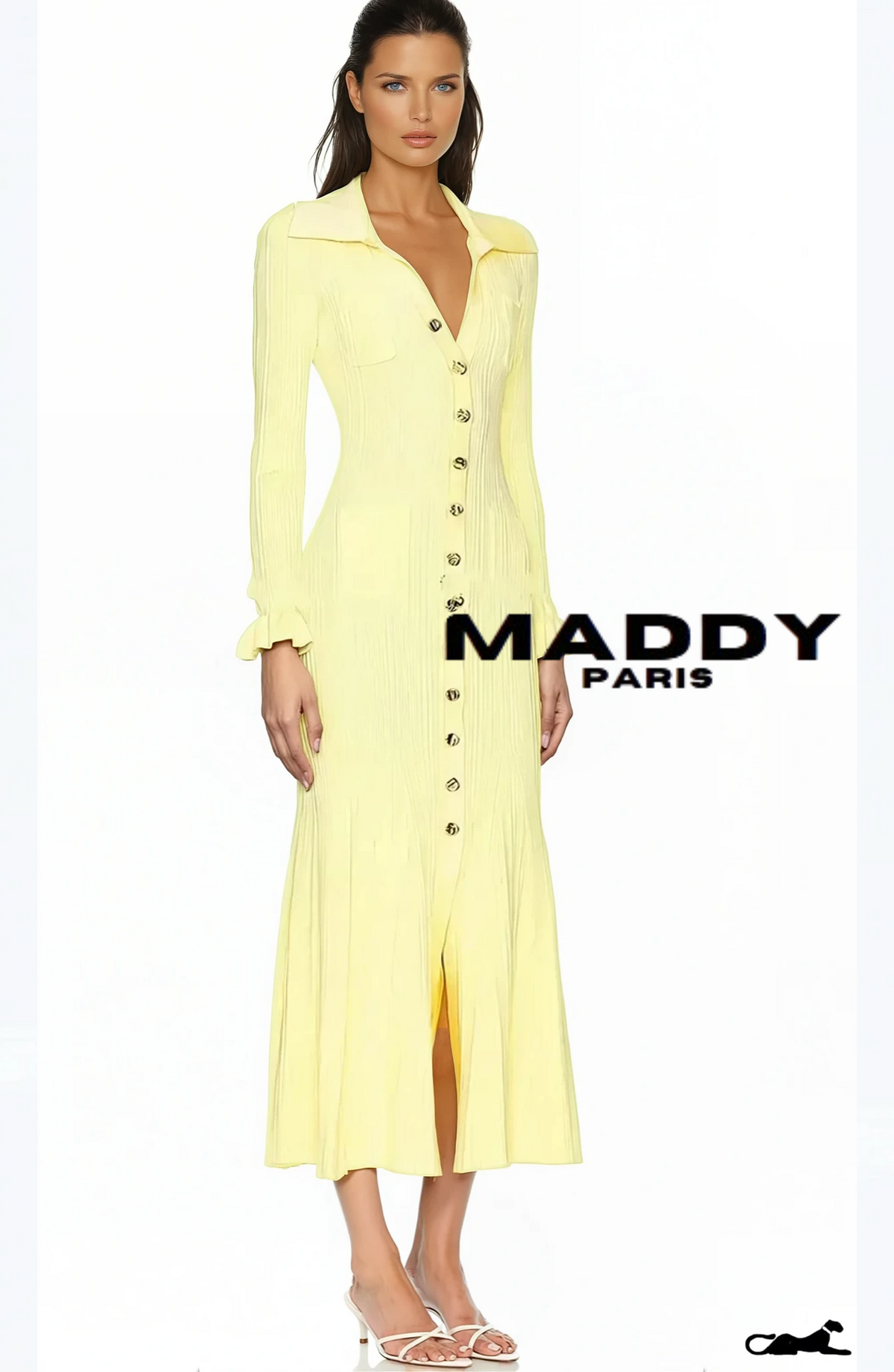 EVANGELINE RIBBED KNIT MAXI DRESS - Yellow