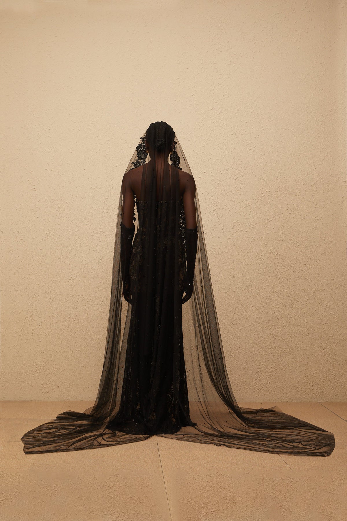 Bertille Black Floral Lace Corset Maxi Dress