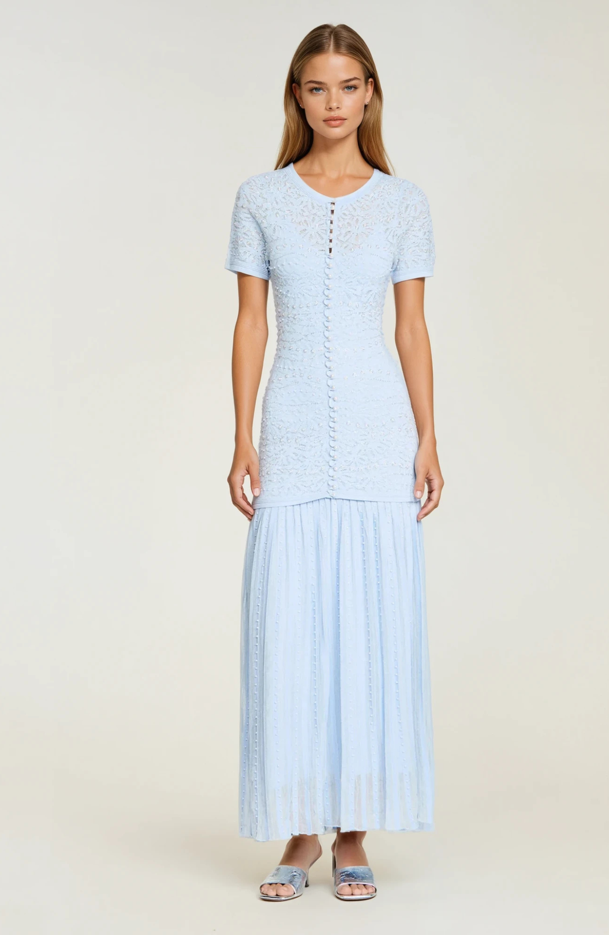 Sandro Levana beaded knit maxi dress
  - Light Blue
