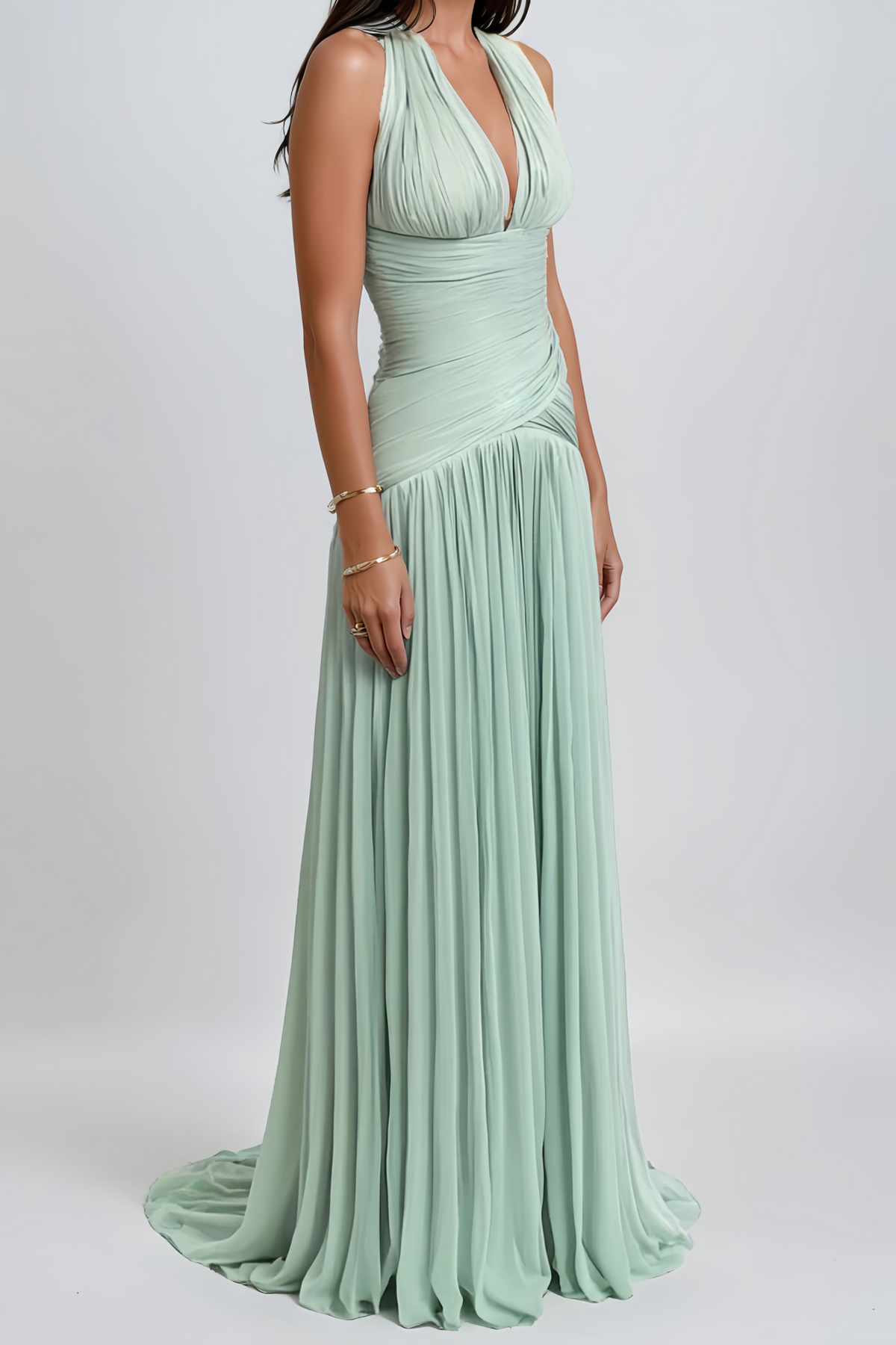 Uranie Mint Green Gathered Maxi Dress