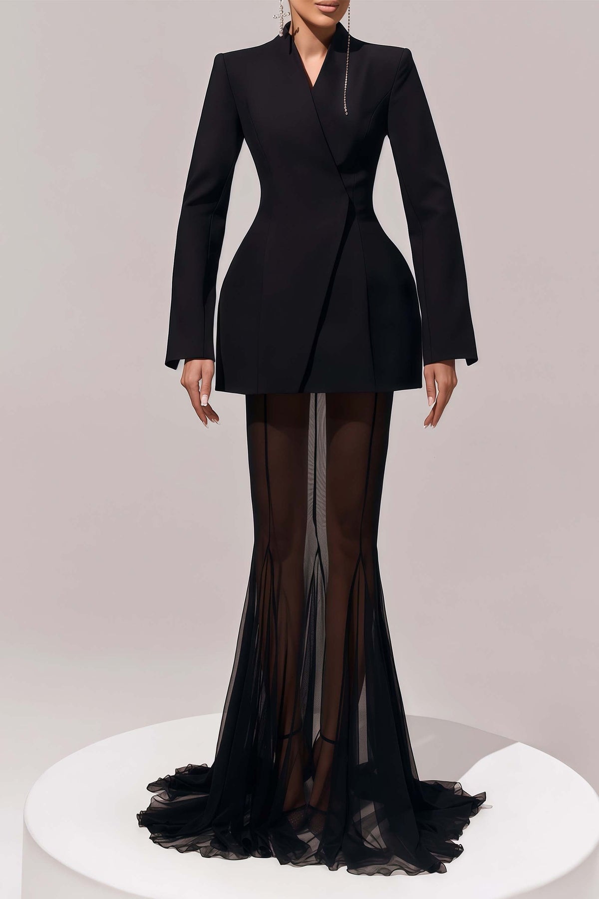 Enora Black Barrel Design Jacket & Skirt Set