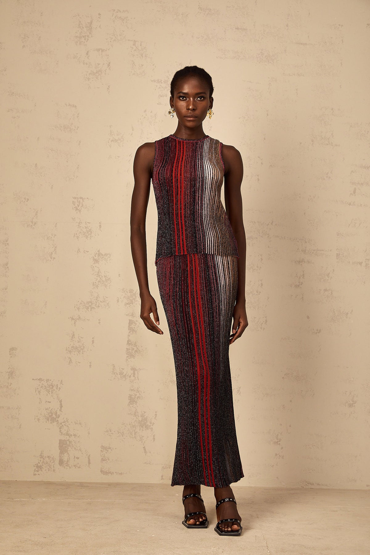 Ulysse Red Glitter Pleated Knit Matching Set