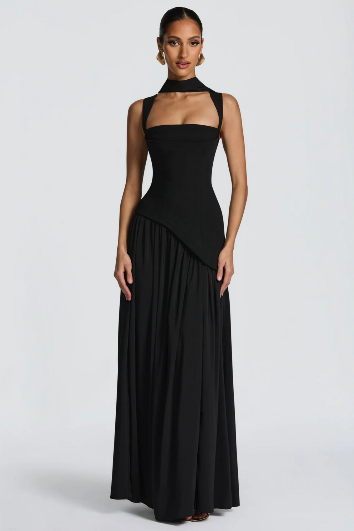 Sidonie Black Asymmetrical Maxi Gown