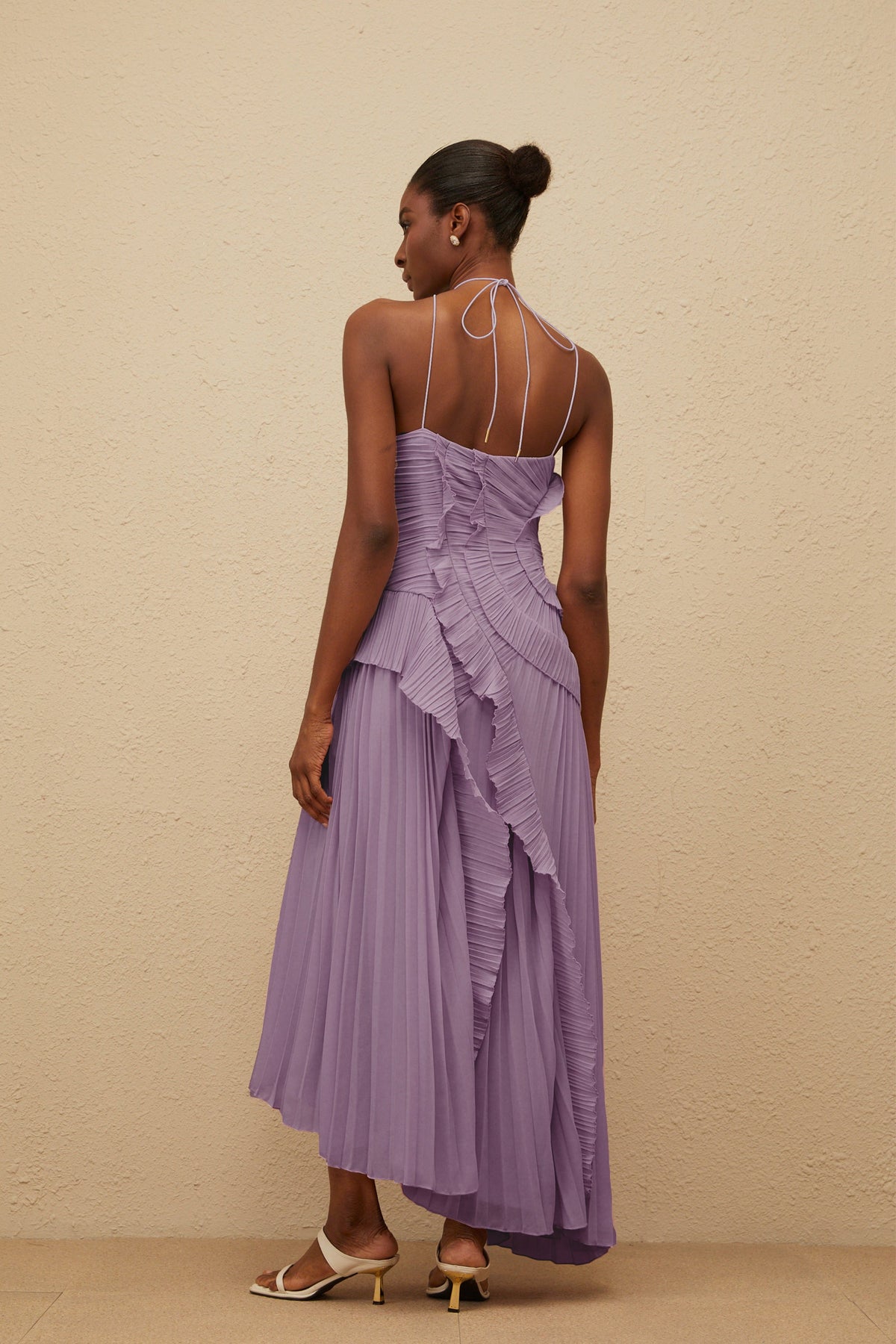 Doux Purple Ruffled Trim Pleated Midi Dress (Final Sale-US Only)