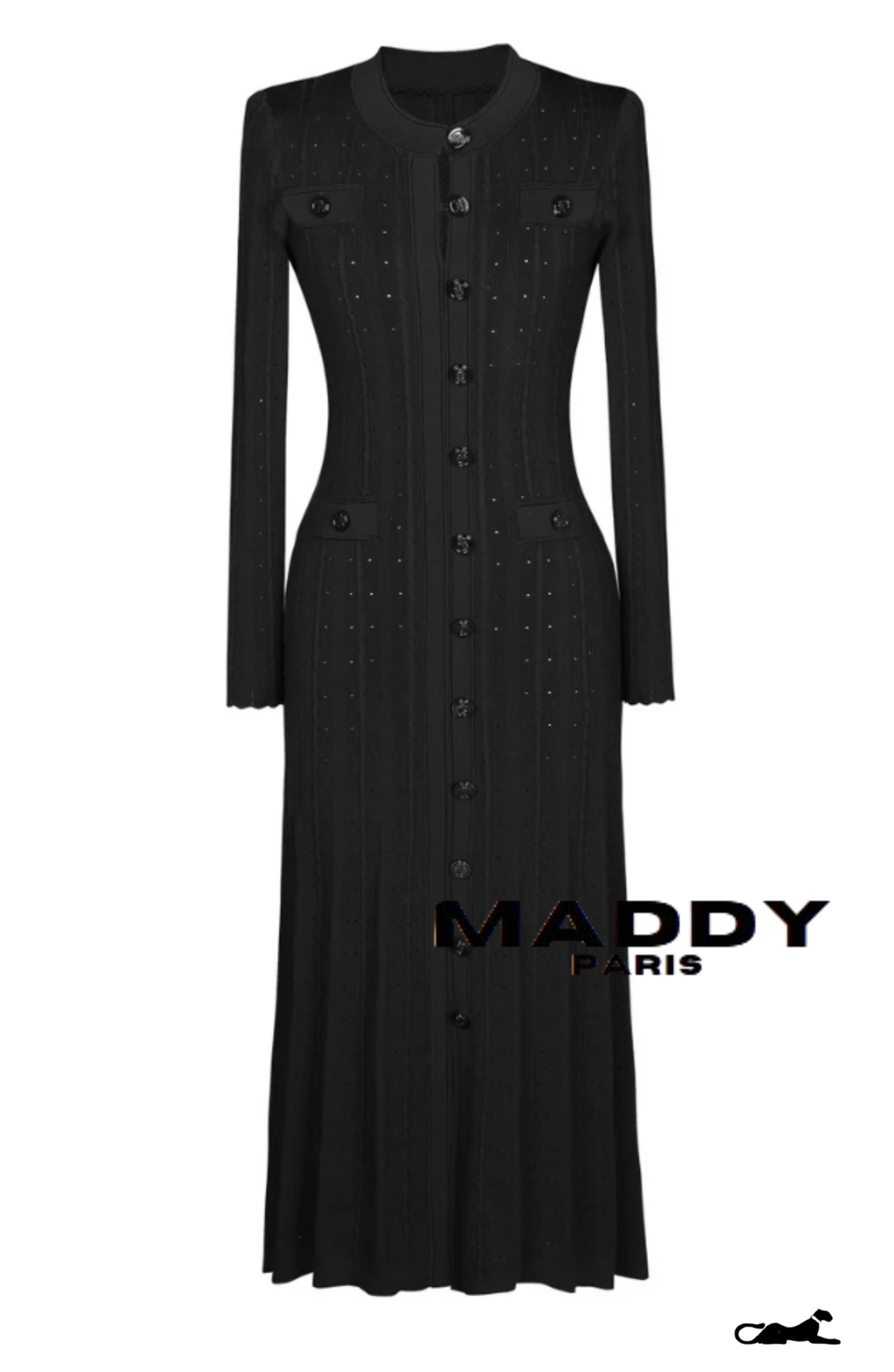 SANDRO ALESSIA CROCHET KNIT MIDI /  MAXI DRESS - BLACK