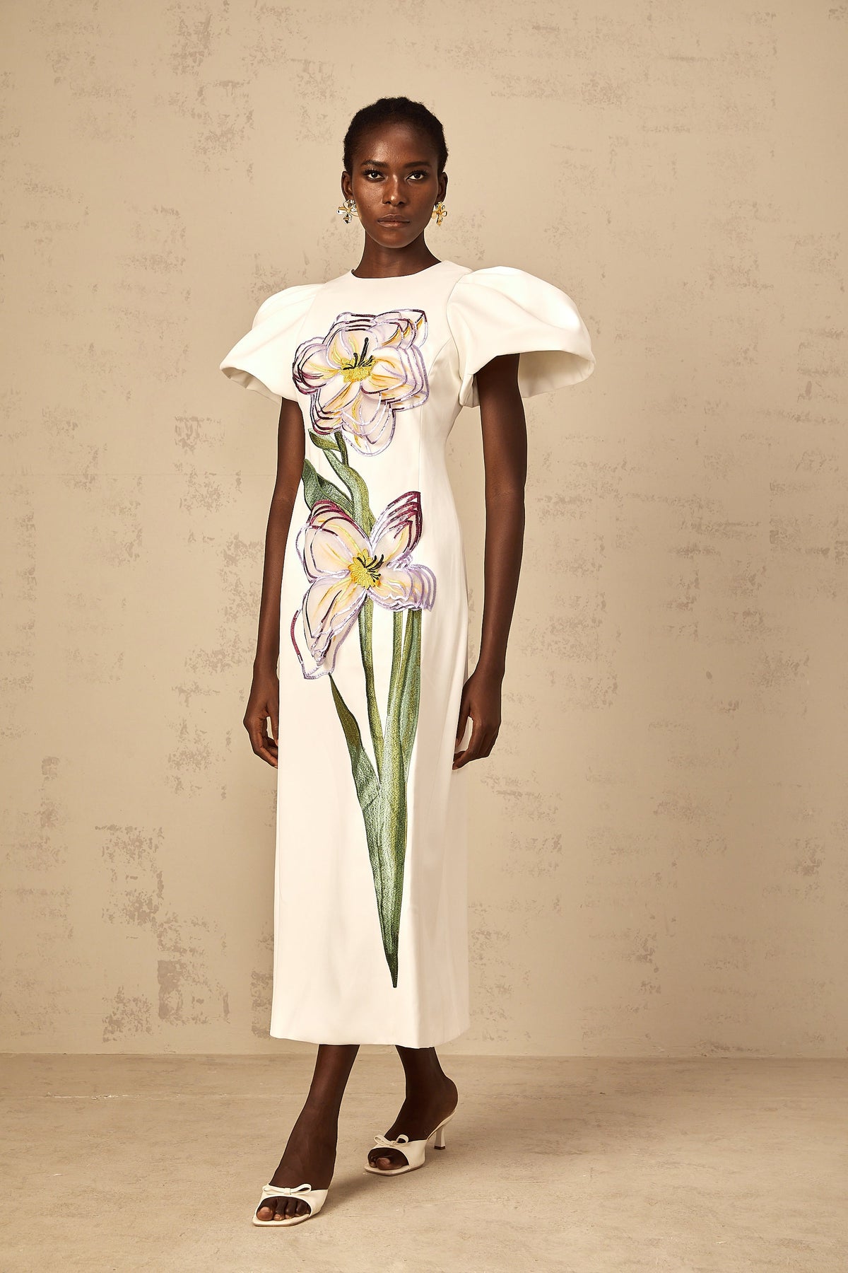 Irène White Sequin Floral Embroidered Midi Dress (Final Sale-US Only)