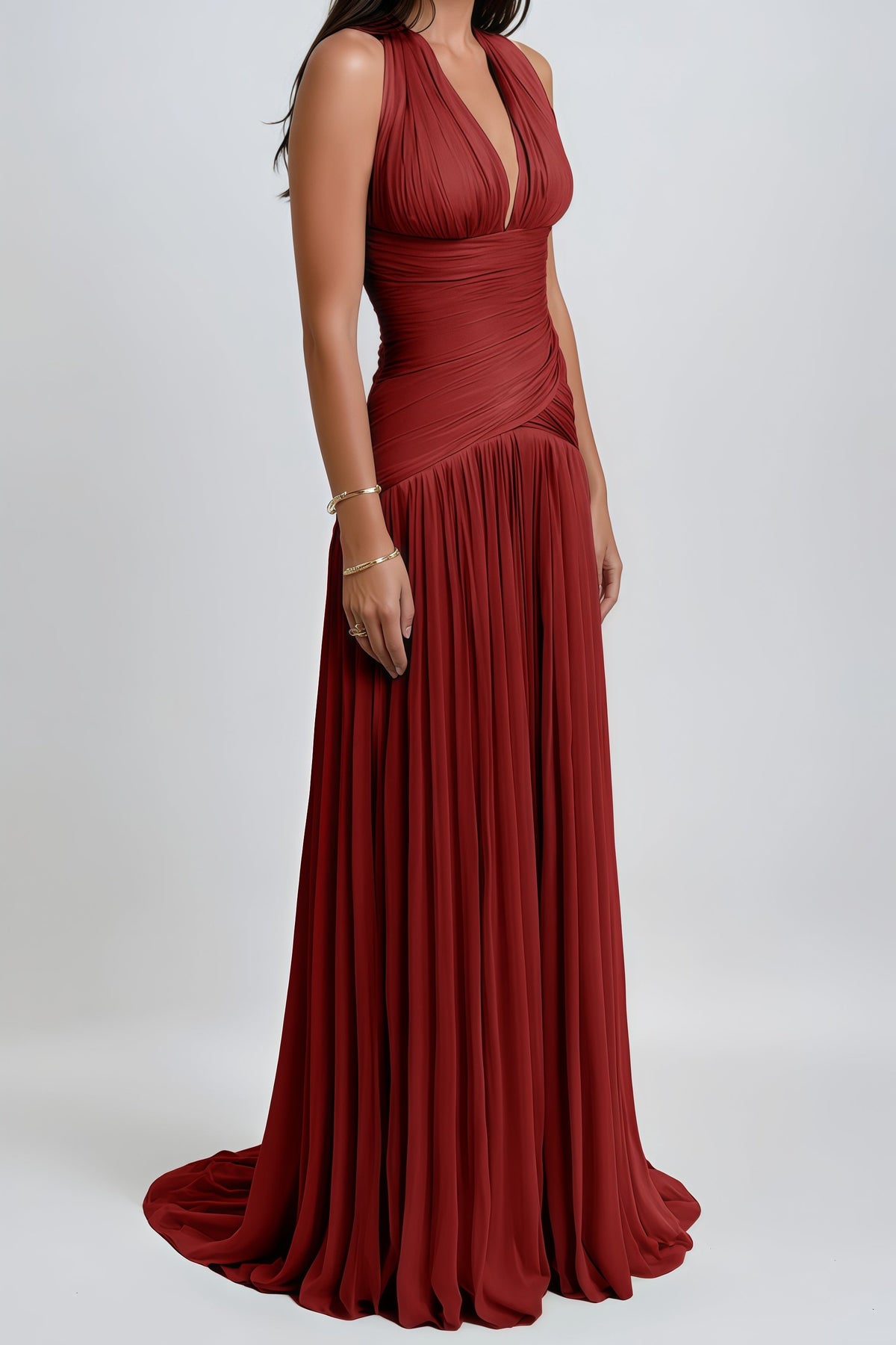 Uranie Red Gathered Maxi Dress