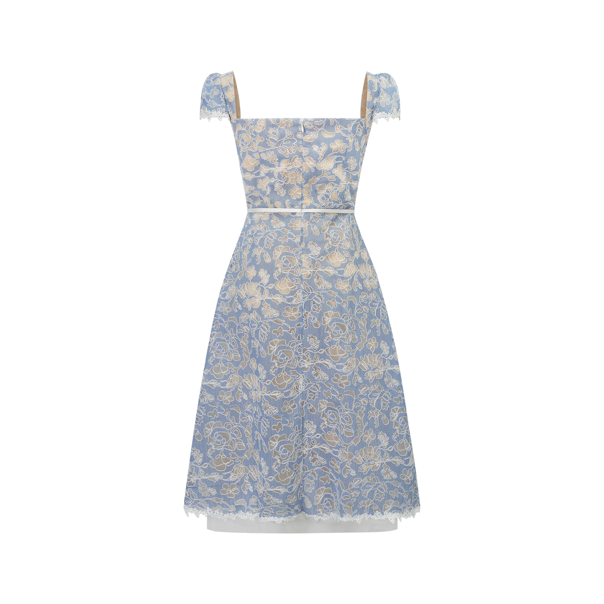 Gaëlle Blue Floral Embroidered Midi Dress (Final Sale-US Only)