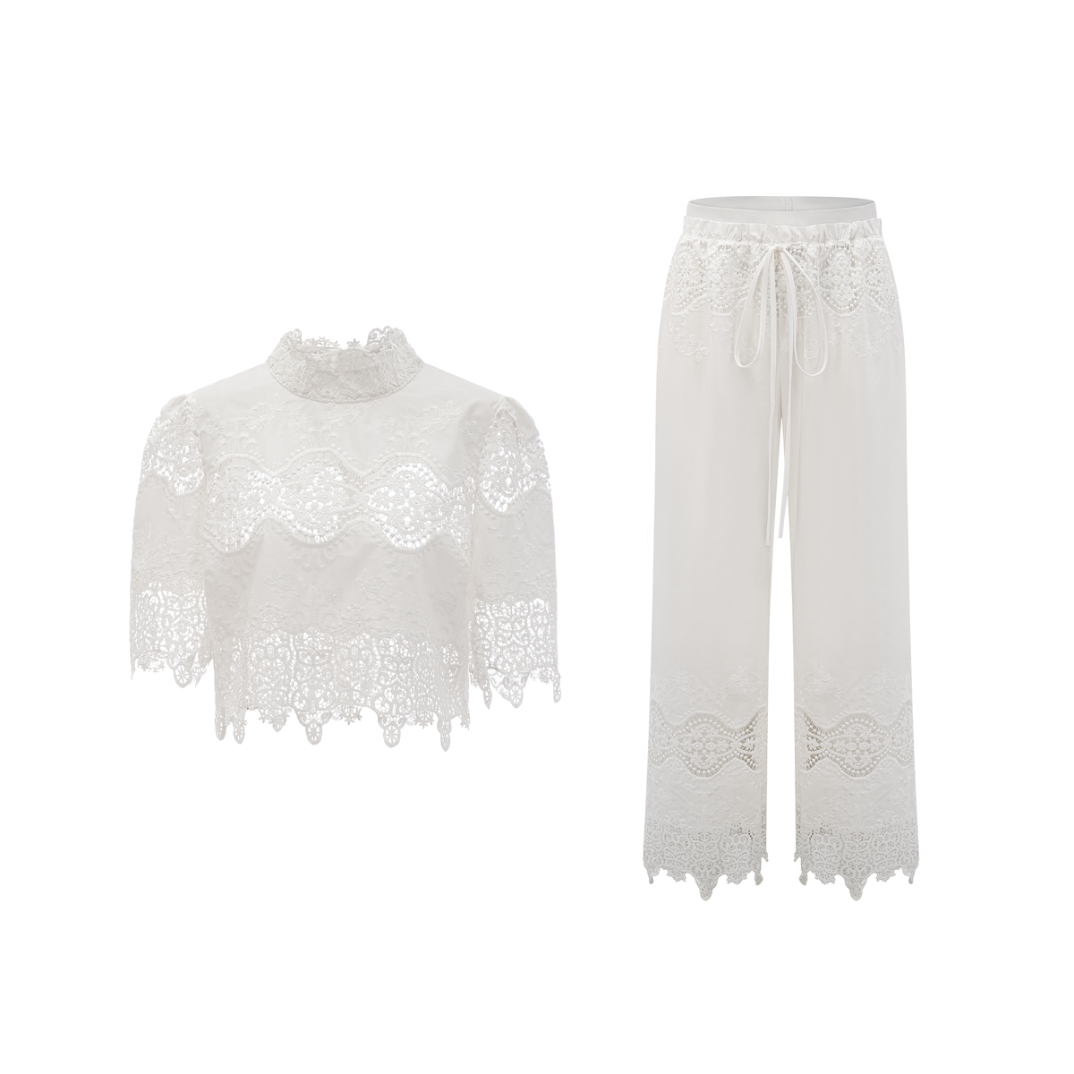 Raphaëlle lace-trim cut-out cropped top & trousers matching set (Final Sale-US Only)