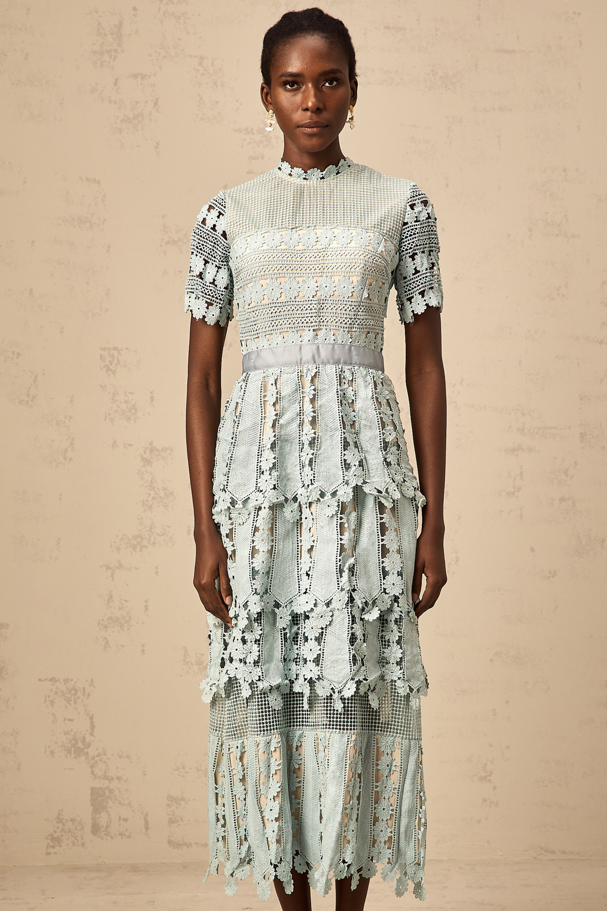 Océane green floral embroidered midi dress