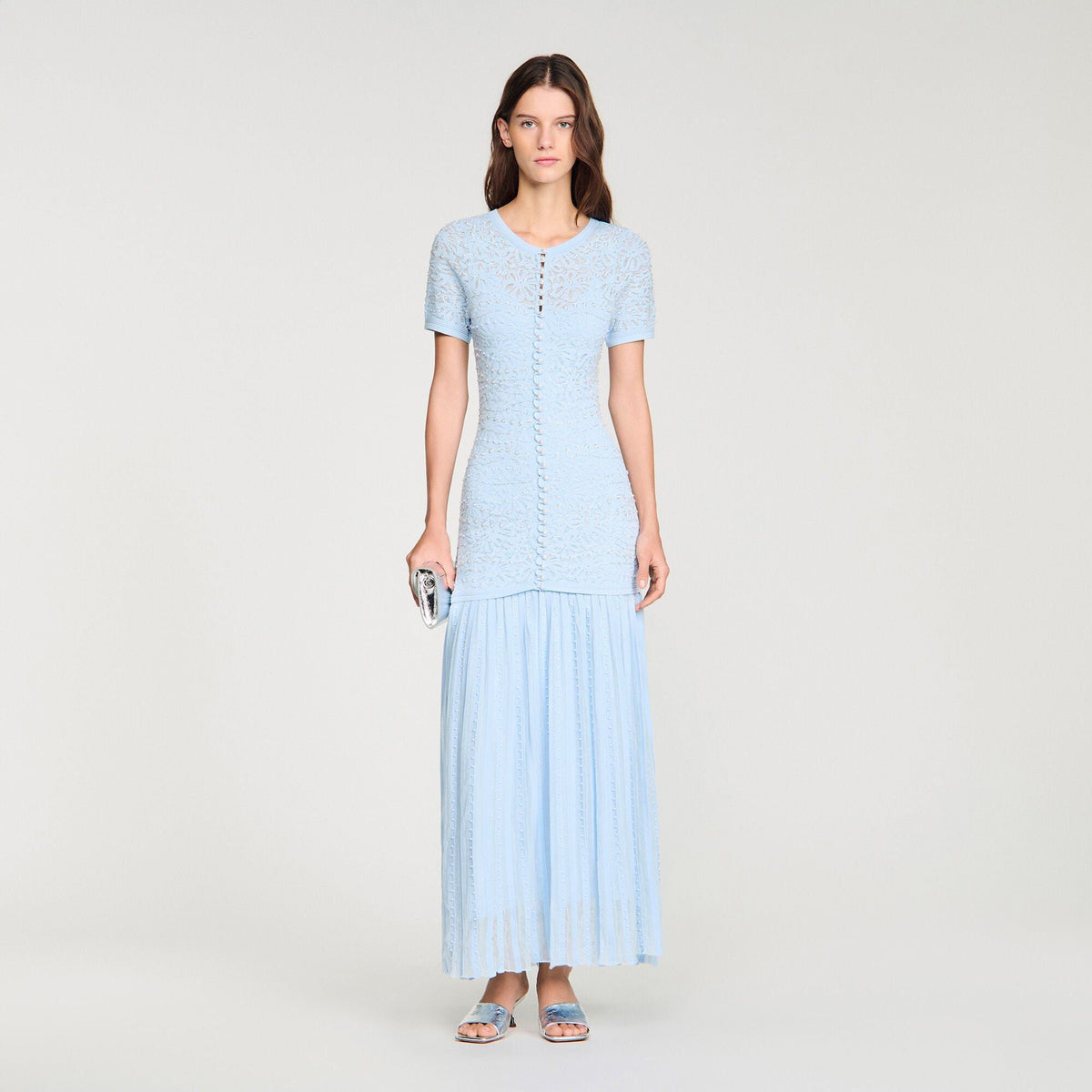 Sandro Levana beaded knit maxi dress
  - Light Blue