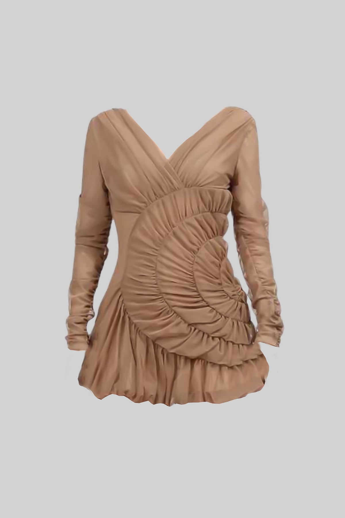 Draped Mini Dress with Spiral Ruched Detailing - Nude