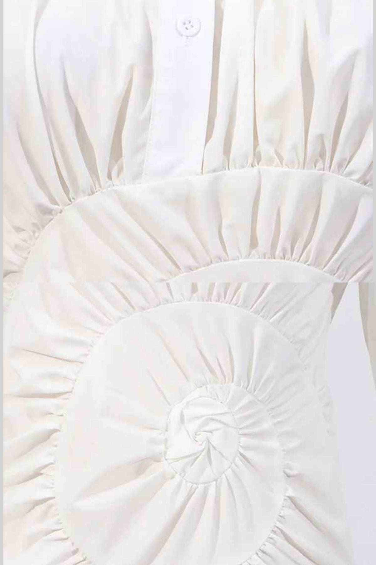 Mini Dress Shirt with Circular Ruched Waist Detail - White