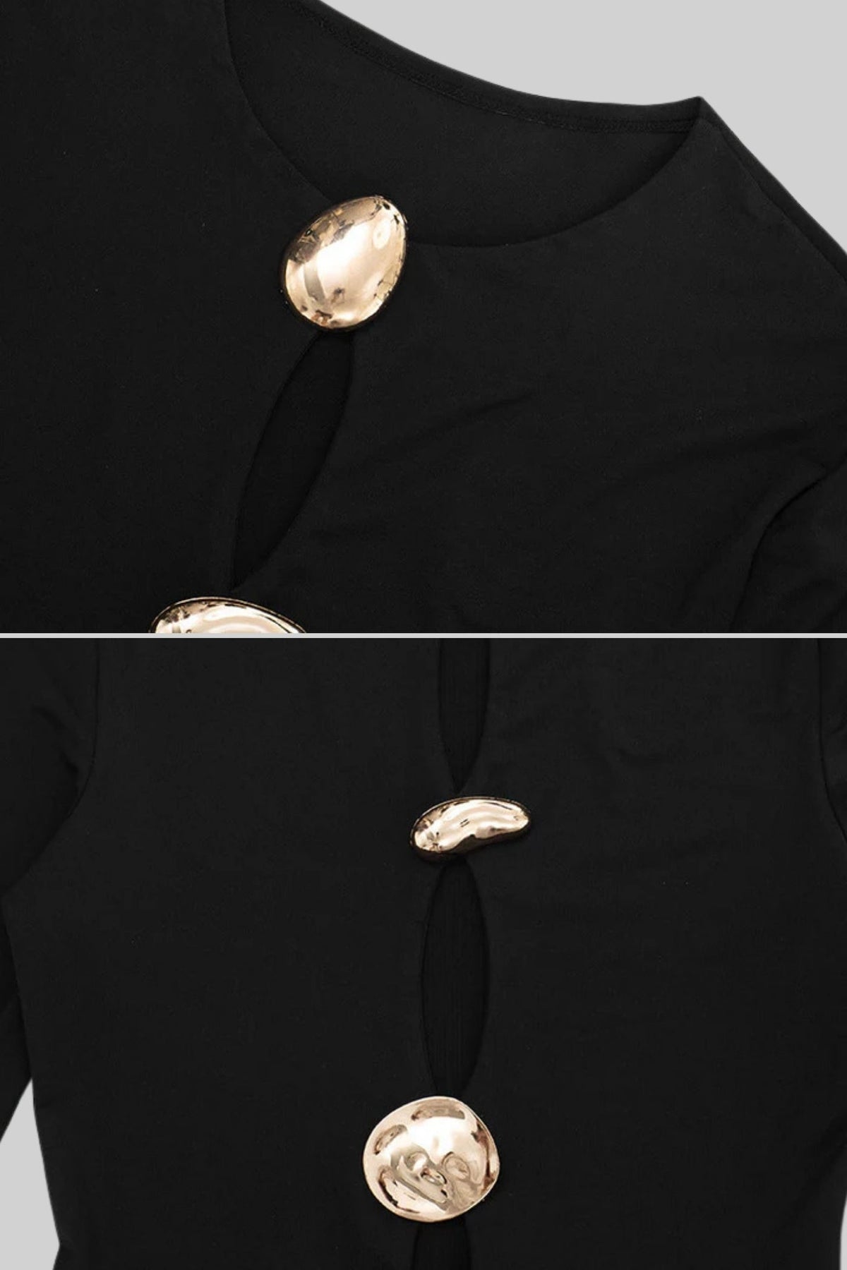 Draped Cut-Out Mini Dress With Sculptural Buttons – Black