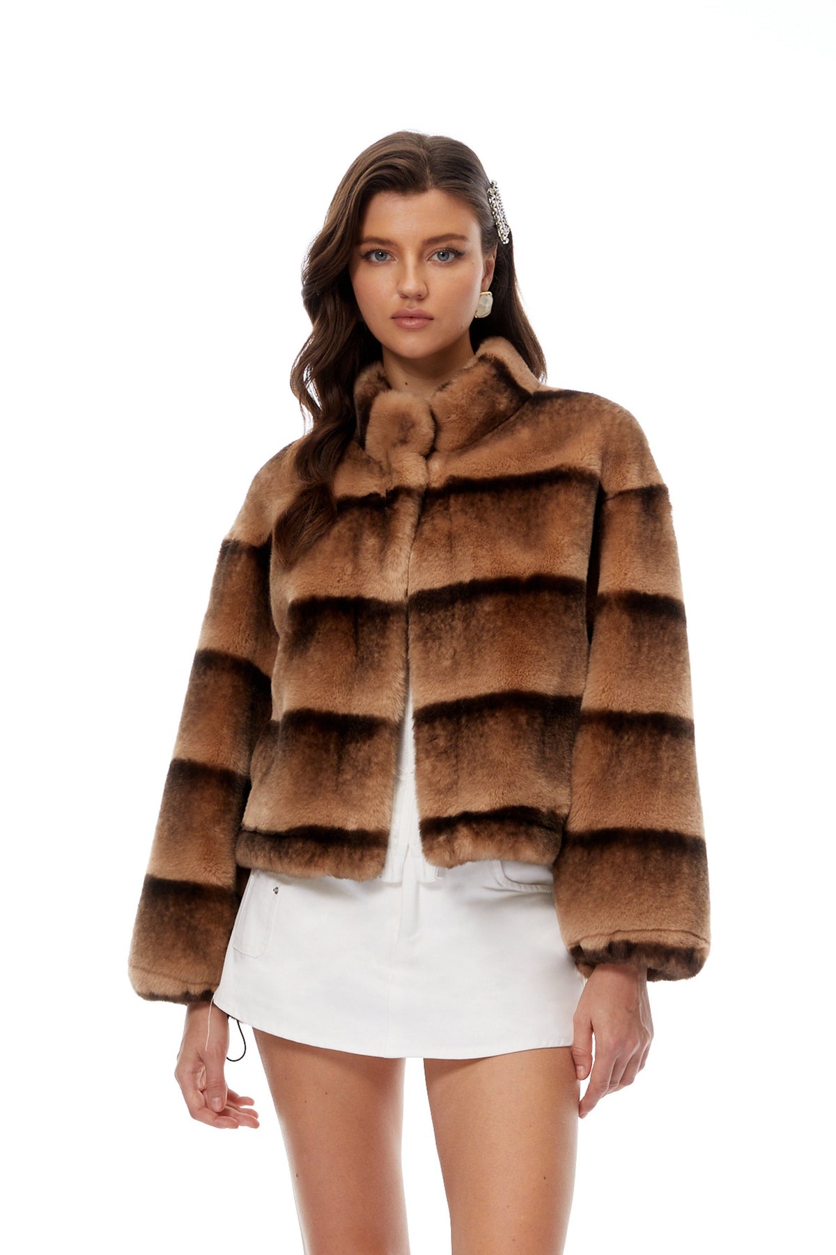 Alina Brown Gradient Faux Fur Short Coat (Final Sale-US Only)