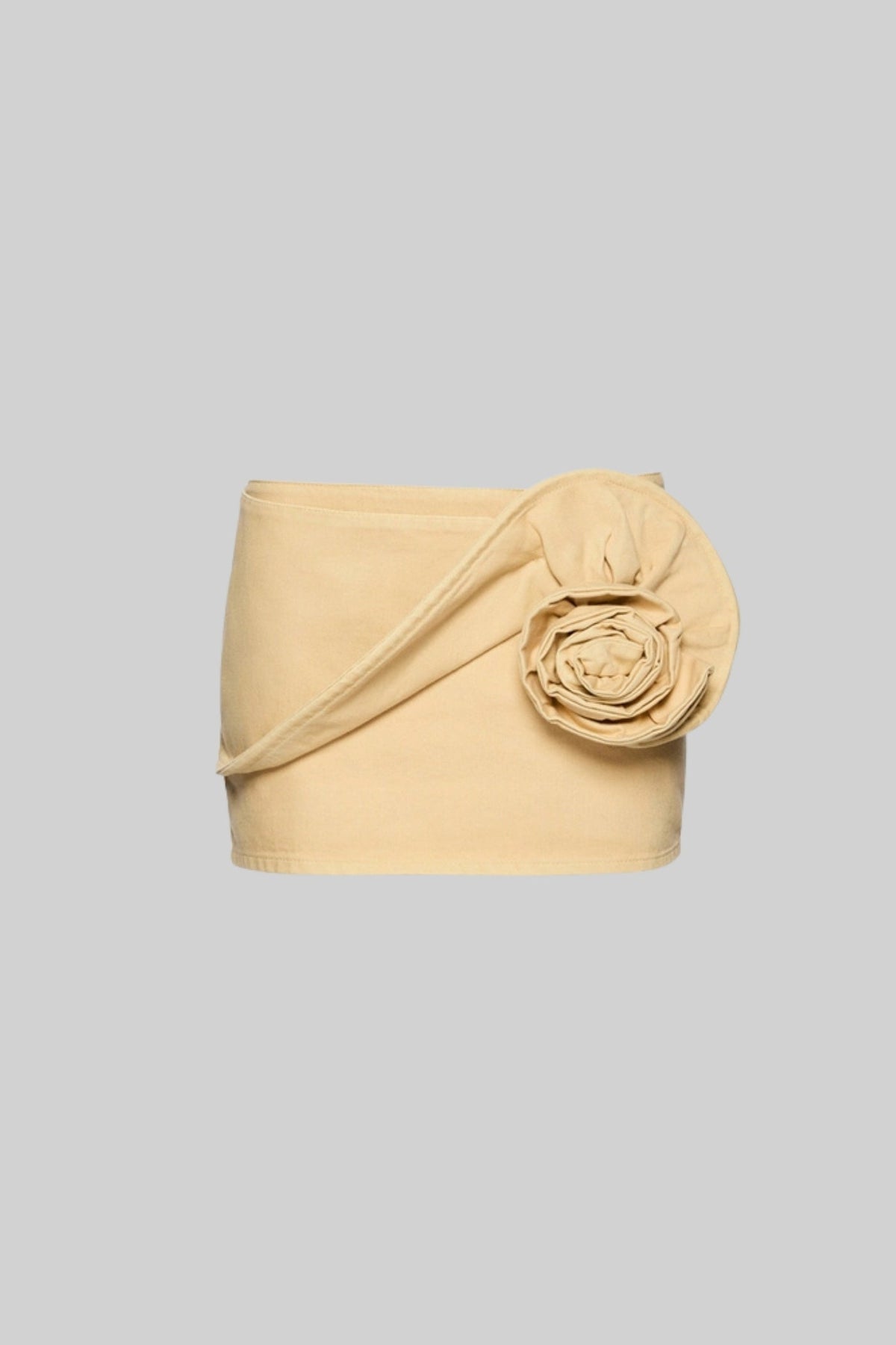 Mini Skirt with Draped Rose Appliqué - Beige