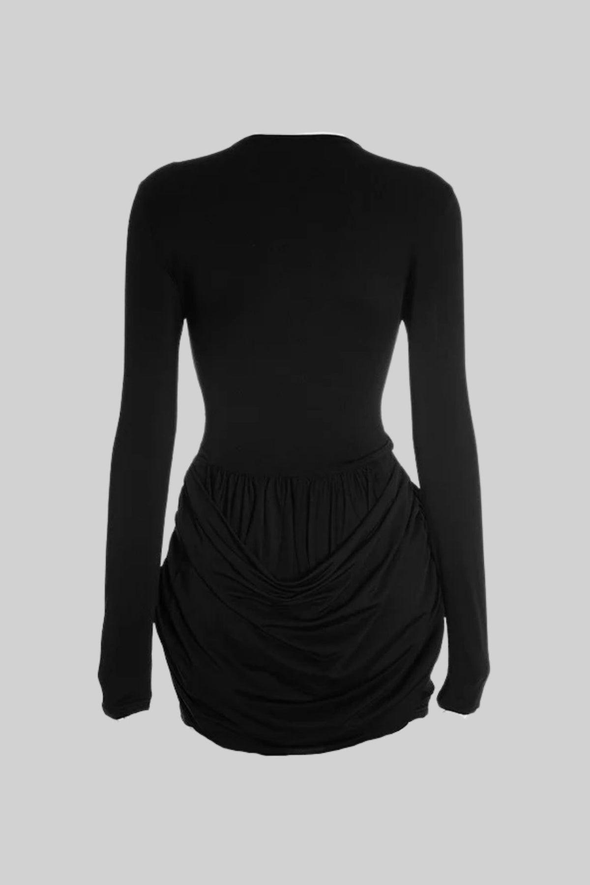 Draped Cut-Out Mini Dress With Sculptural Buttons – Black