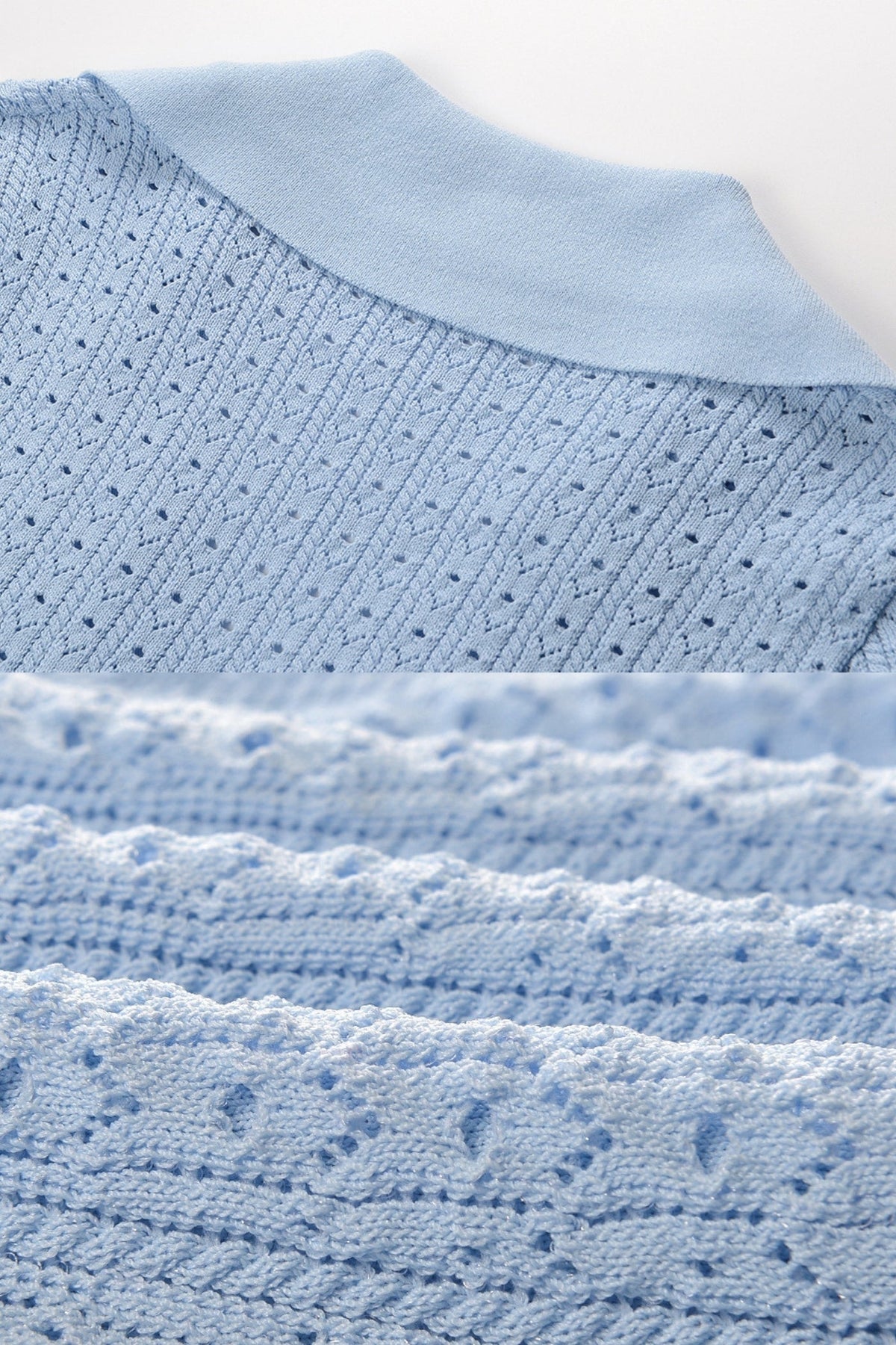 Knit Mini Dress with Peplum Waist and Gold Button Detail - Light Blue